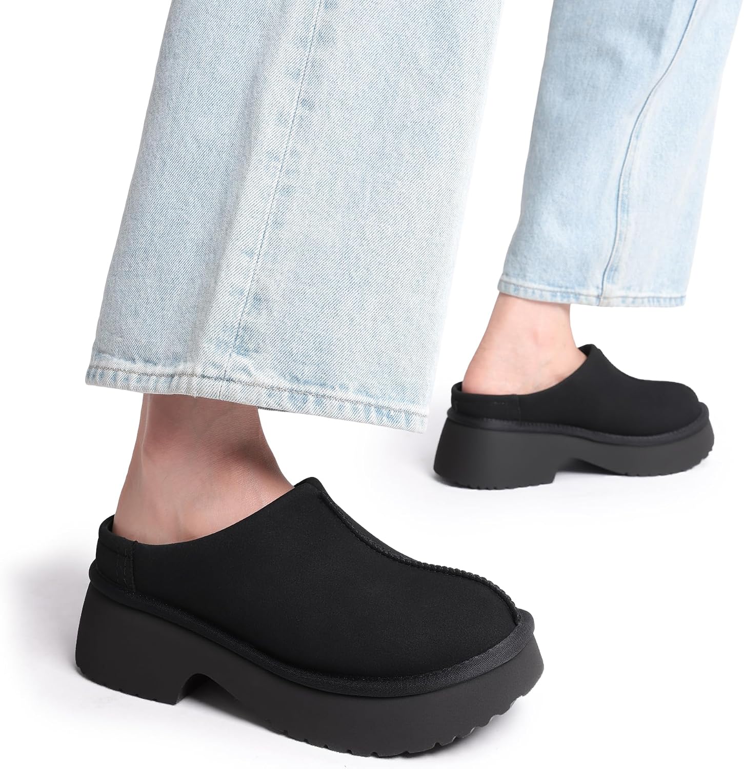 DREAM PAIRS Women's Platform Mules Faux Suede Slip on Memory Foam Non-Slip Lightweight Closed Toe Clogs Slippers Shoes