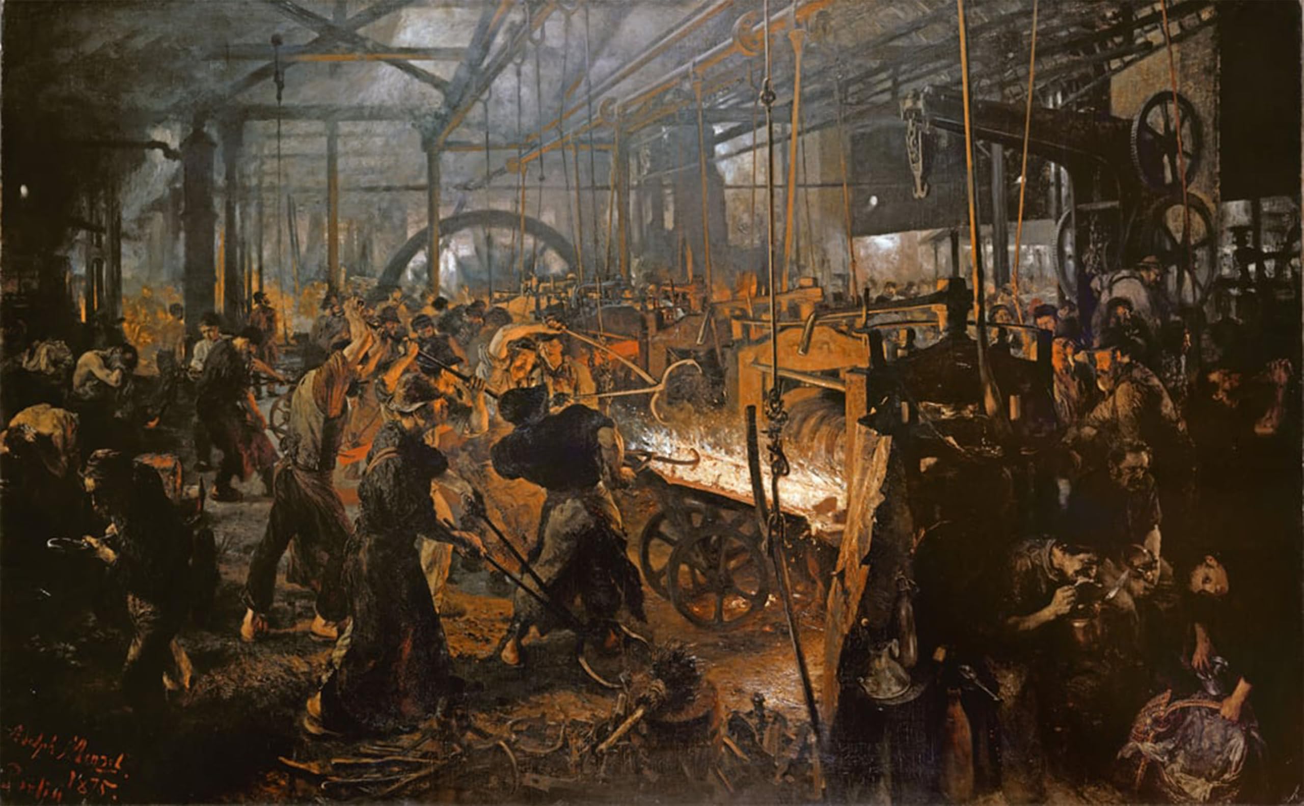 SERENDIPITP Retro Picture Poster Wall Art Pictures Painting The Iron-Rolling Mill by Adolph Menzel Wall Art Canvas Print for Wall Decor 60x90cm