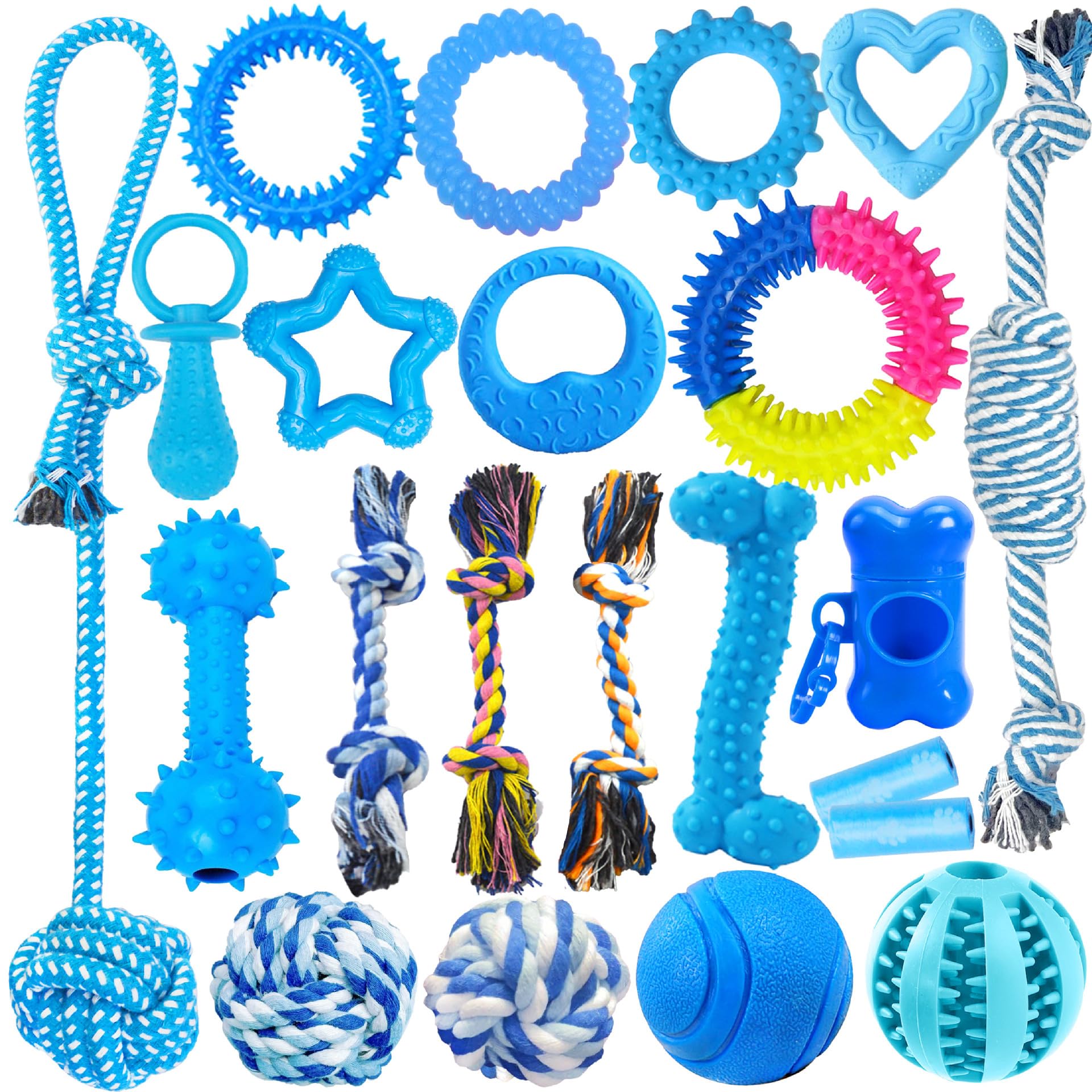 HurtSong 20Pcs Dog Chew Toys - Puppy Toys for Boredom - Indestructible Rope Squeaky Teething Mixed Dog Toy