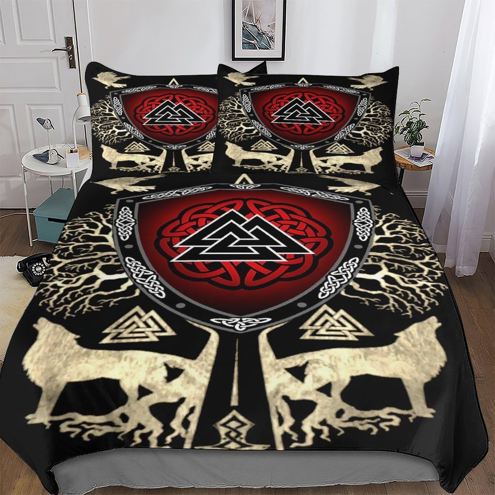 AASWDFR Viking Myth 3D Printed Duvet Cover Sets 3 Piece Set Super Soft Quilt Cover with Pillowcase For Boys, Girls And Teenagers Double (200x200cm)