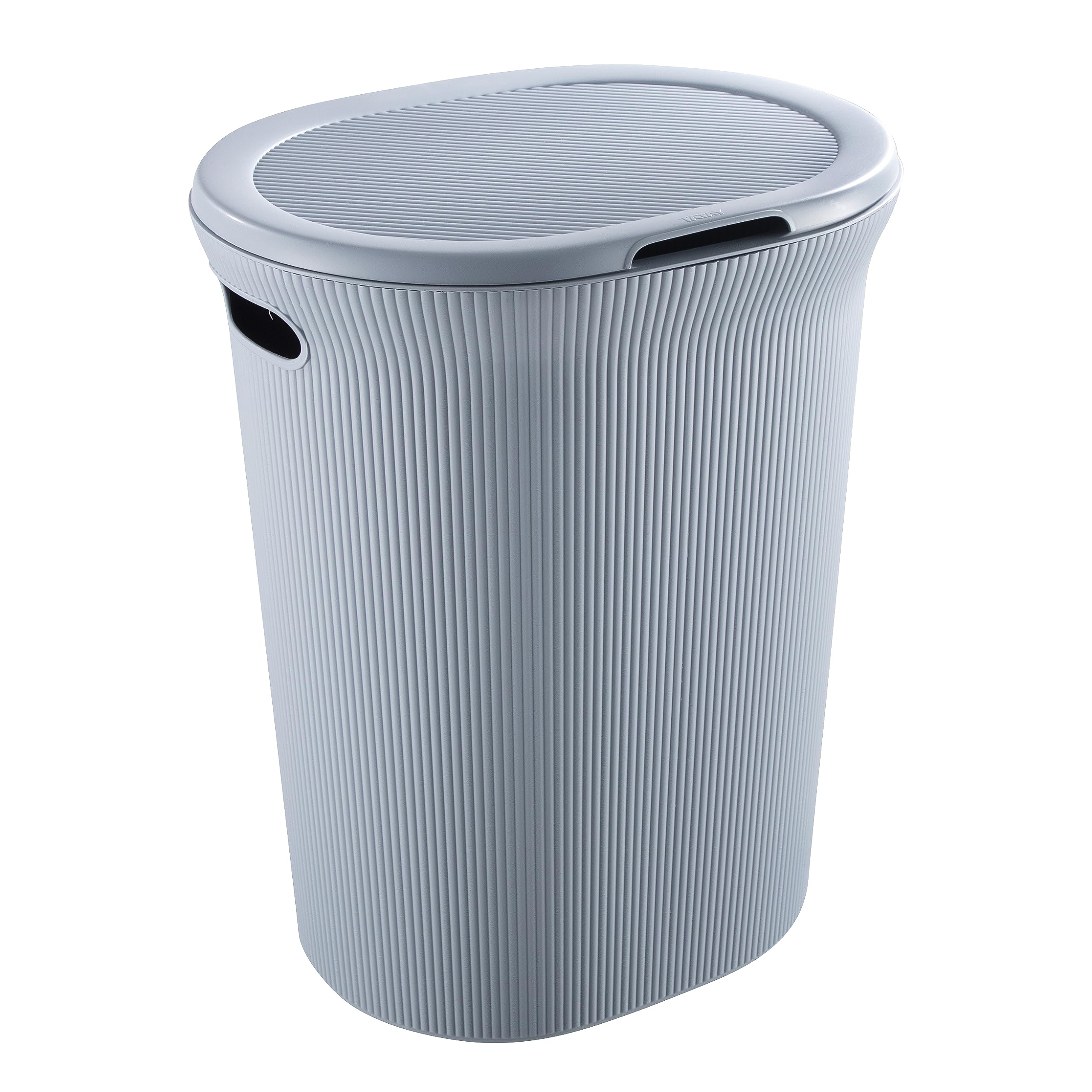 superio ribbed collection - decorative plastic laundry hamper with lid and cut-out handles, blue (1 pack) basket organzier for bedroom bathroom college dorm room 40 liter