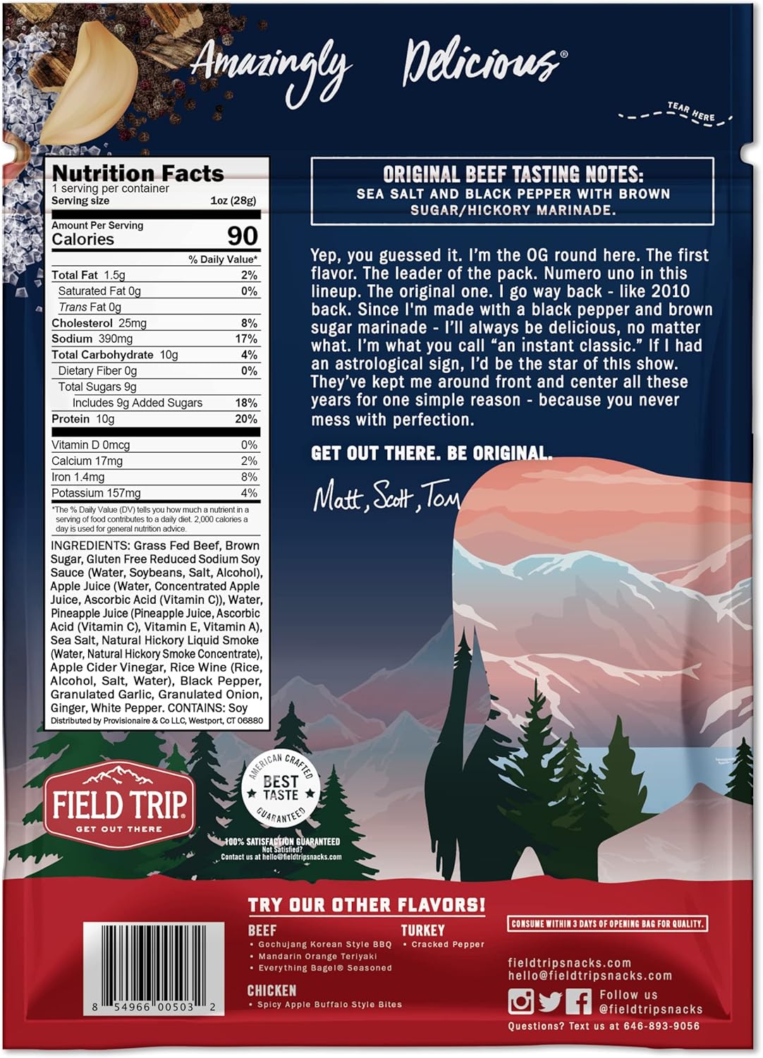 Field Trip Beef Jerky, Original, 1 Oz Bag, 12 Bags/carton