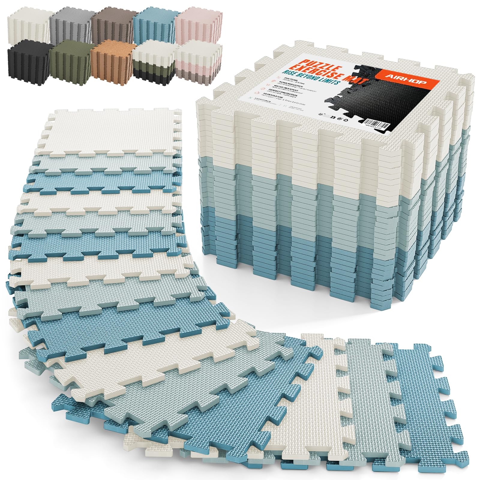 AIRHOP 18 PCS Gym Floor Mat, EVA Foam Puzzle Gym Mat, High-Density Interlocking Foam Floor Tiles for Home Gym, Play Workout Garage Kitchen Flooring 12.6"x12.6"x0.4"