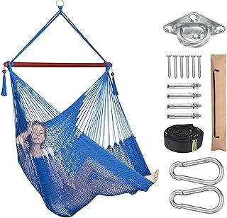 Greenstell Silla de Hamaca para Colgar con Kit de Colgar y Correa, cómoda y Duradera Silla de oscilación Colgante de Cuerda de algodón, para Interior, Exterior, hogar, Patio, jardín