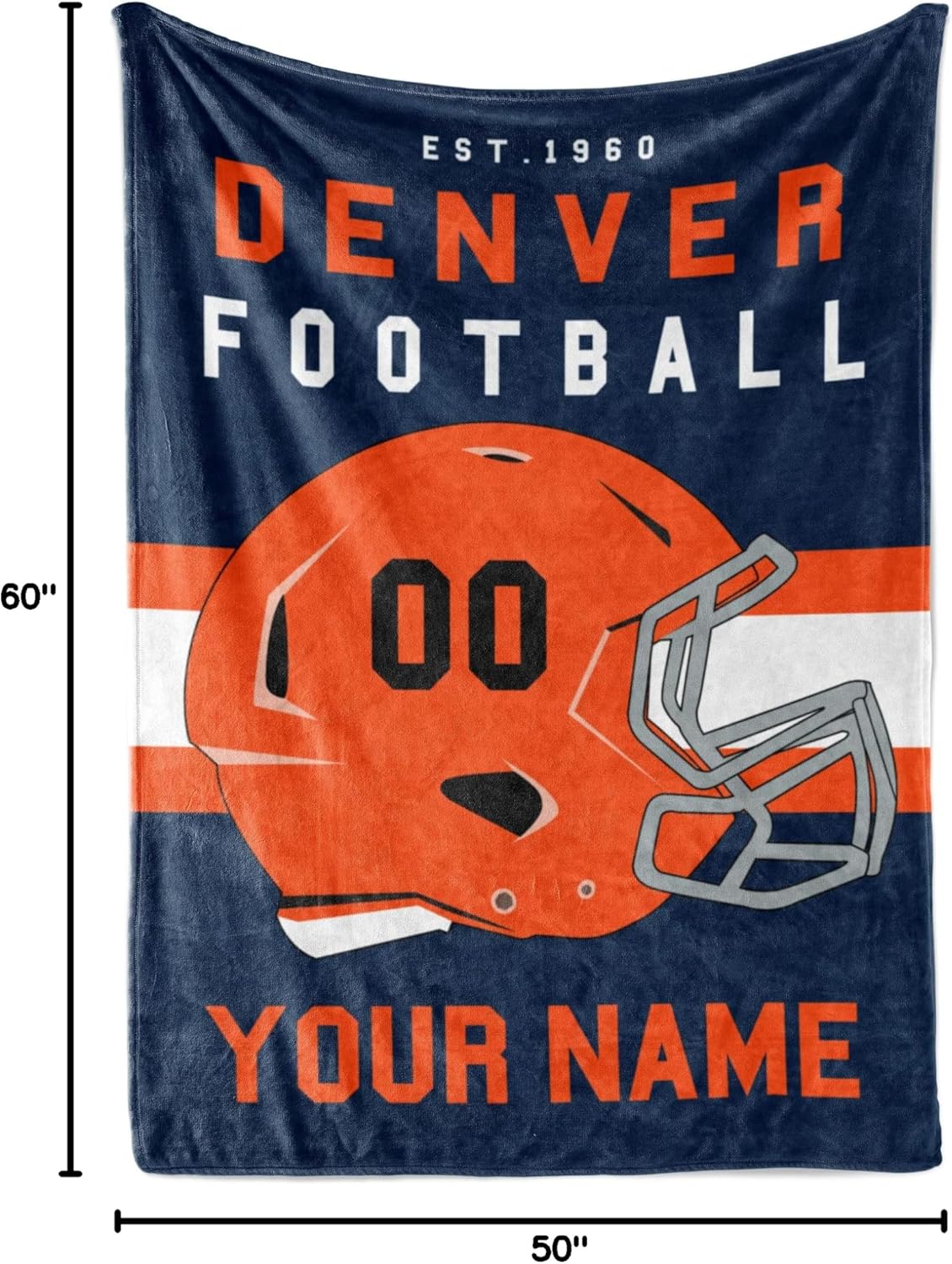 Personalized Throw Blanket for Football Fans - Ships Next Day - Made in USA - Custom Fleece Name Blanket - Ideal for Youth Football Players & Adults (50x60 Fleece - Denver)