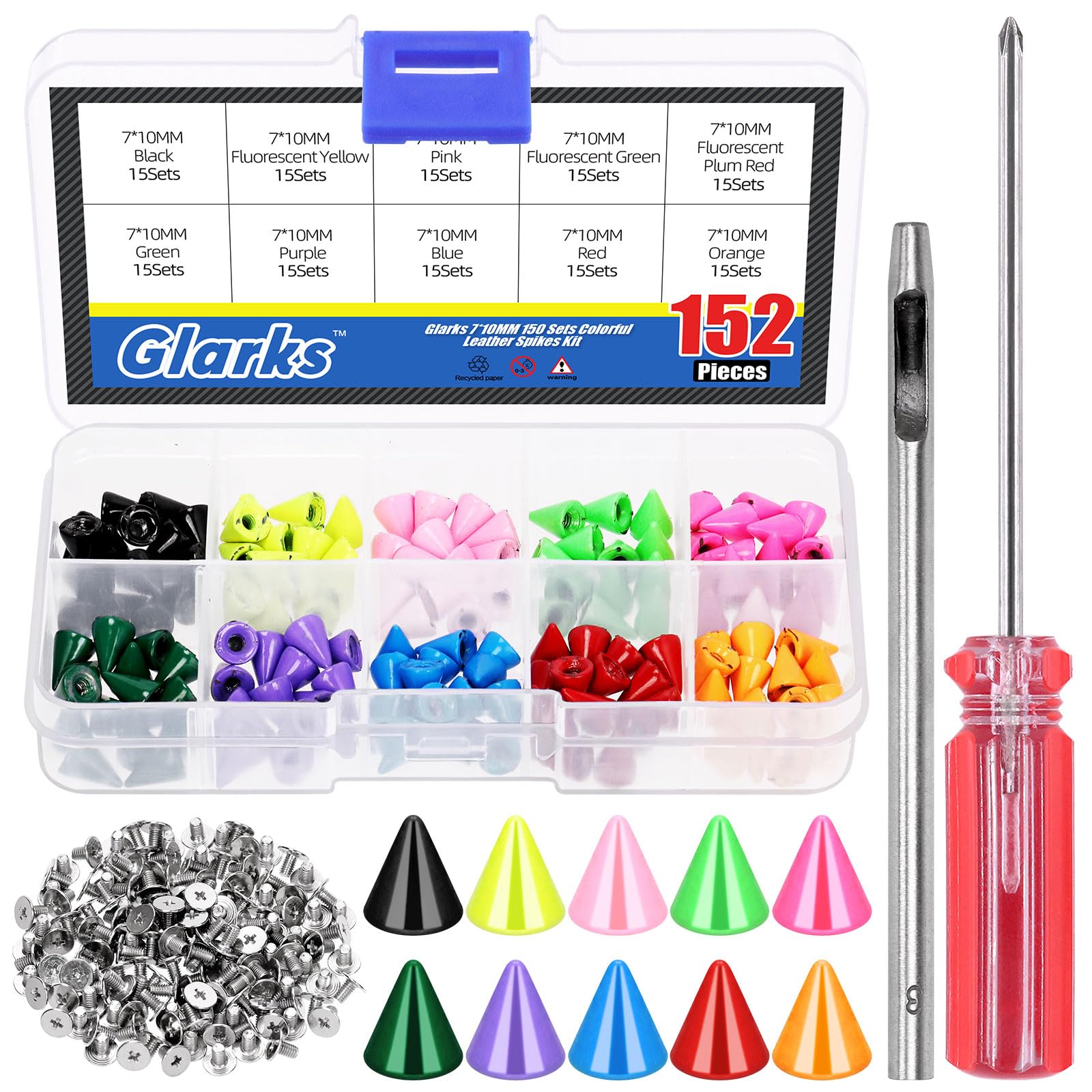 10 Borchie A Cono Metalliche Colorate Punk Per Fai Da Te In Pelle E Abbigliamento - 3