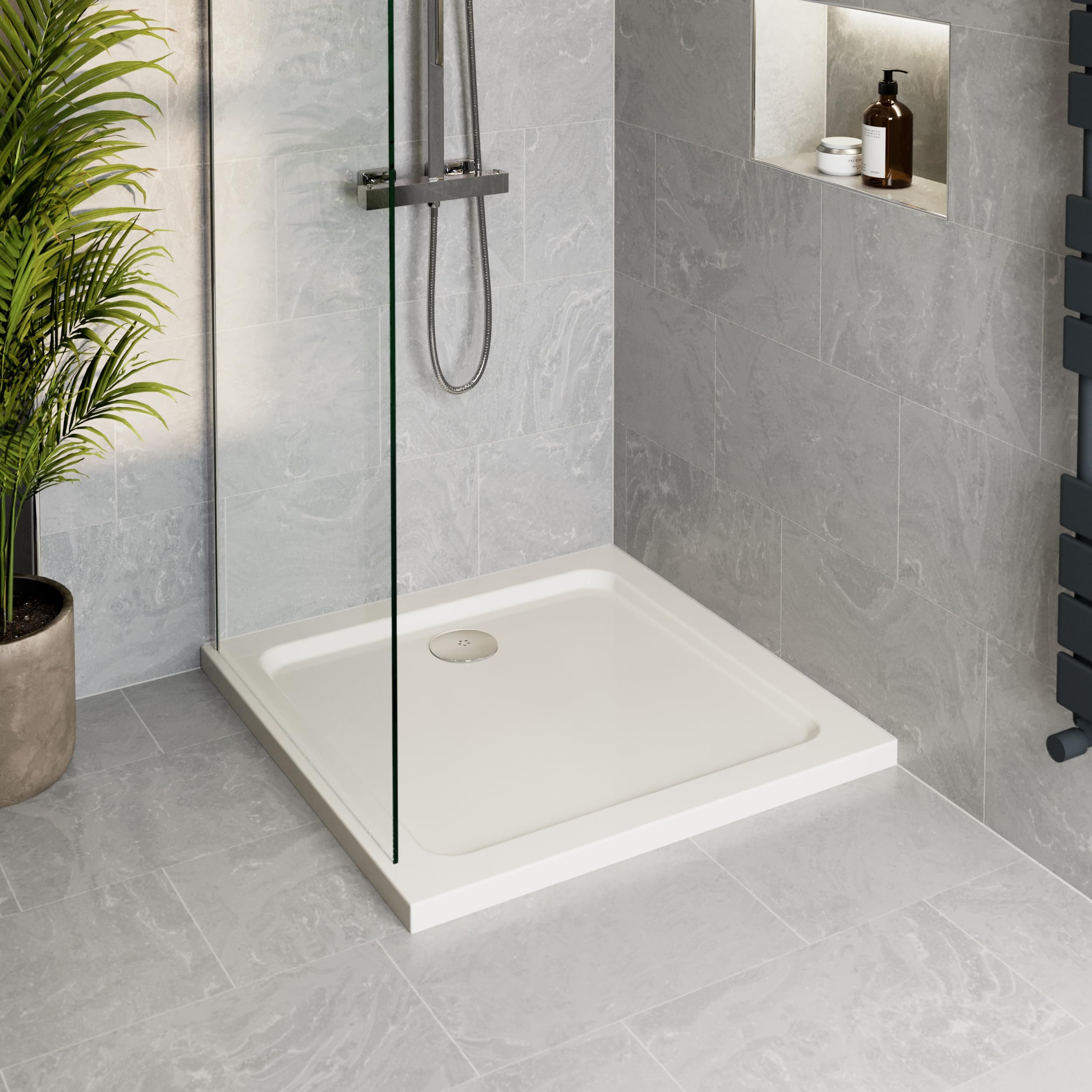 Podium® 760 x 760 x 45mm White Bathroom Non Slip Tray for Enclosures Cubicles & Wet Room with Waste, Square