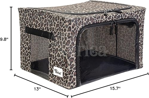 Miniatura 7 de Cajas de almacenamiento de tela Oxford con marco de acero, debajo de la cama o en el armario, paquete de 2 organizadores pequeños (leopardo)