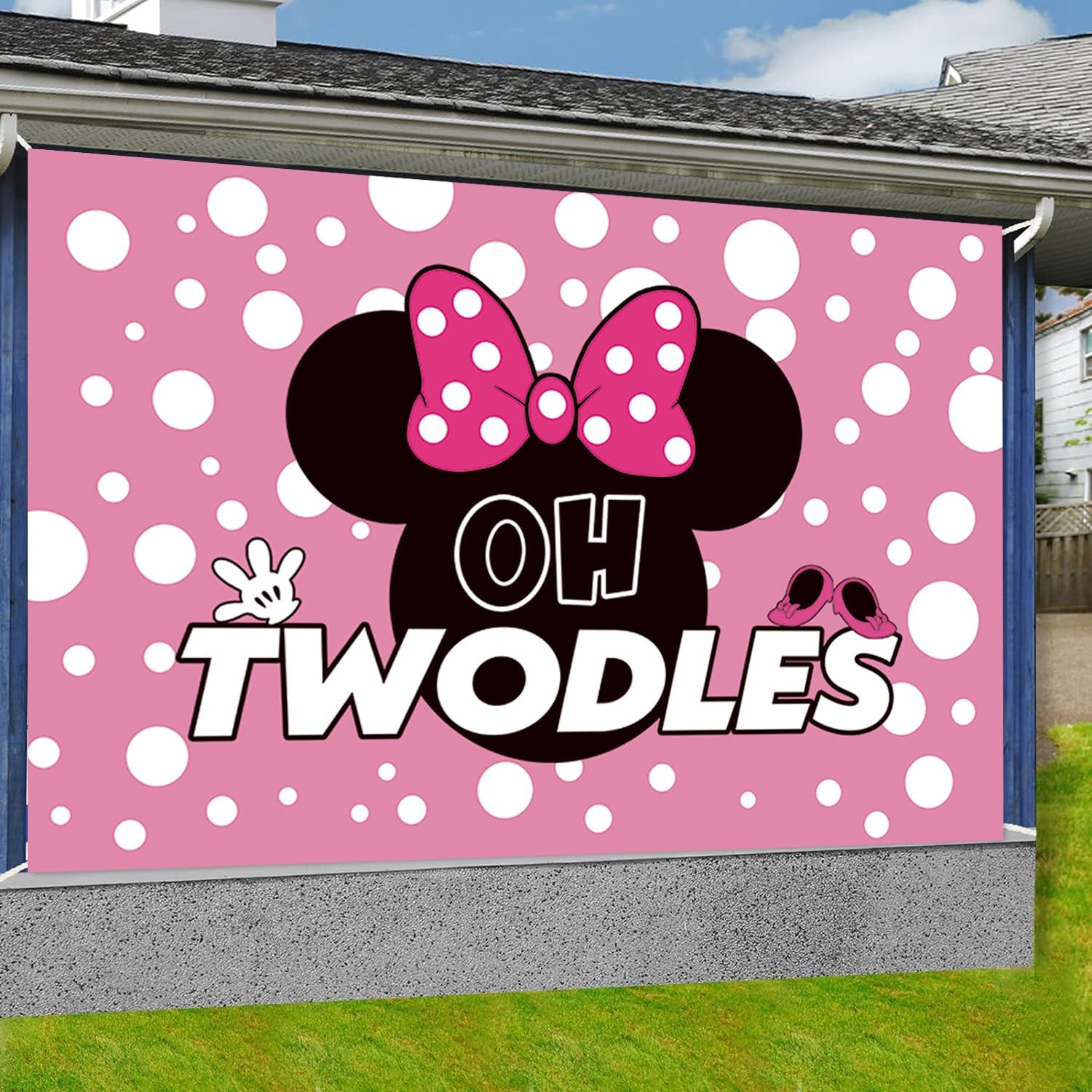 Oh Twodles Backdrop Party Decorations, Pink Palka Dot Backdrop Birthday Banner with Disposable Tablecover Set, Cartoon Photography Background and Tablecloth for Girls 2nd Party Supplies - Image 7