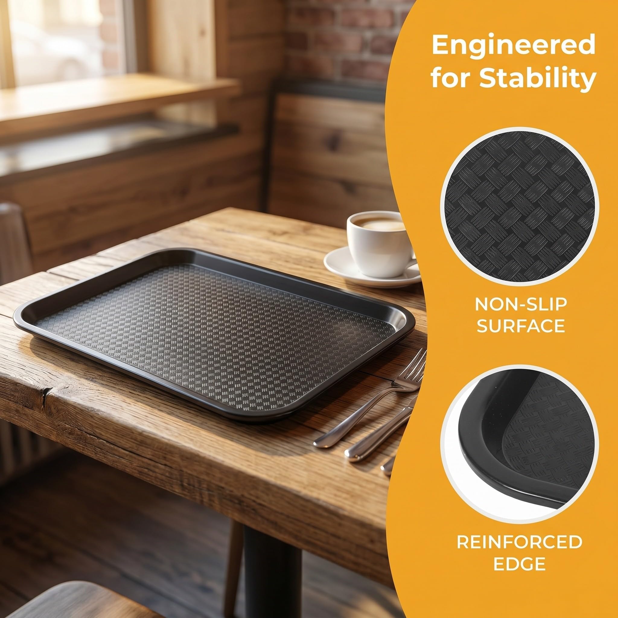 Zerodeko Lot de 3 Plateaux de Restauration Rapide en Plastique Noir, Plats de Service rectangulaires pour cafétéria, Assiettes légères de 41,4 x 30,5 cm (16,3 x 12 Pouces) pour employés,