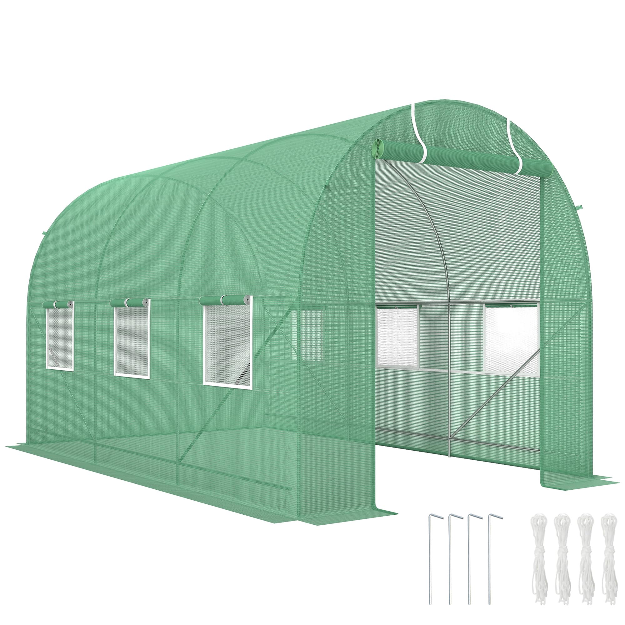🌿 IDMarket Lona De Repuesto Para Invernadero Túnel 6m² – 130g/m² – Tratamiento UV – Verde – 2 Secciones (Roma) – Puerta Cremallera Y Ventanas