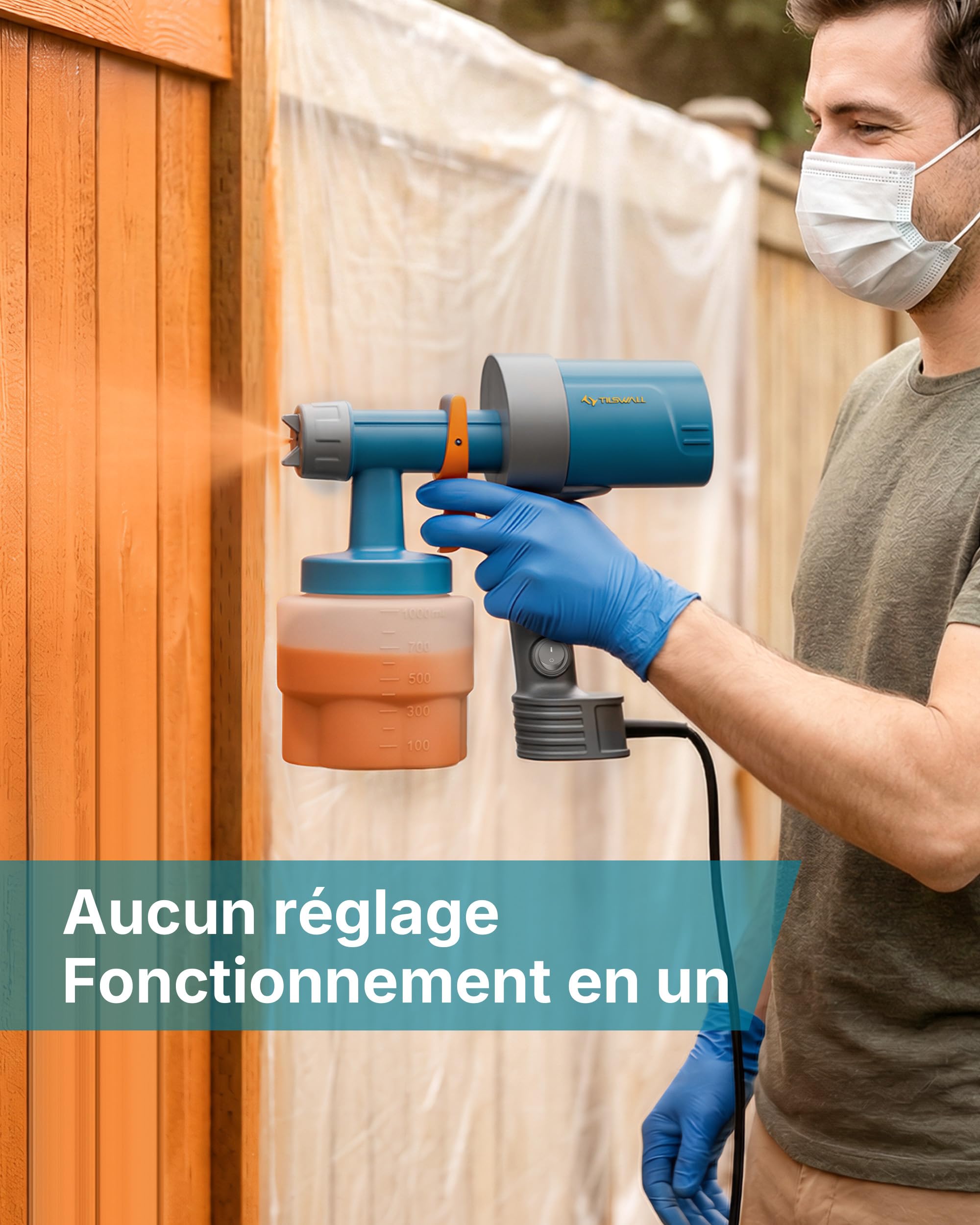 Tilswall Shark600 Pistolet a Peinture, Pulvérisateur de Peinture Électrique Ultra-léger avec 3 Buses & 3 Motifs, Facile à Utiliser et Nettoyer, Parfait pour Meubles, Murs, Portes, Jardin et Bricolage