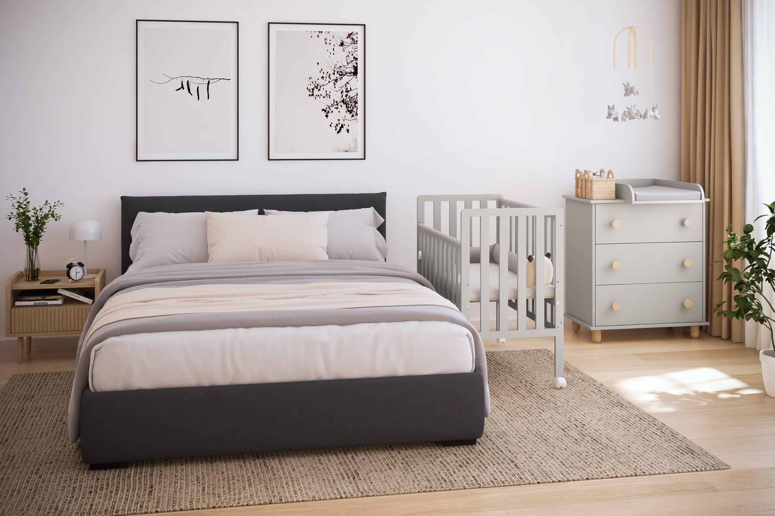 zee BAMBI Lettino Co-Sleeping 100x50 cm Cashmere con Ruote Lettino Neonato Portatile Culla Regolabile 3 Livelli Letto per Bambino Stile Scandinavo Minimalista