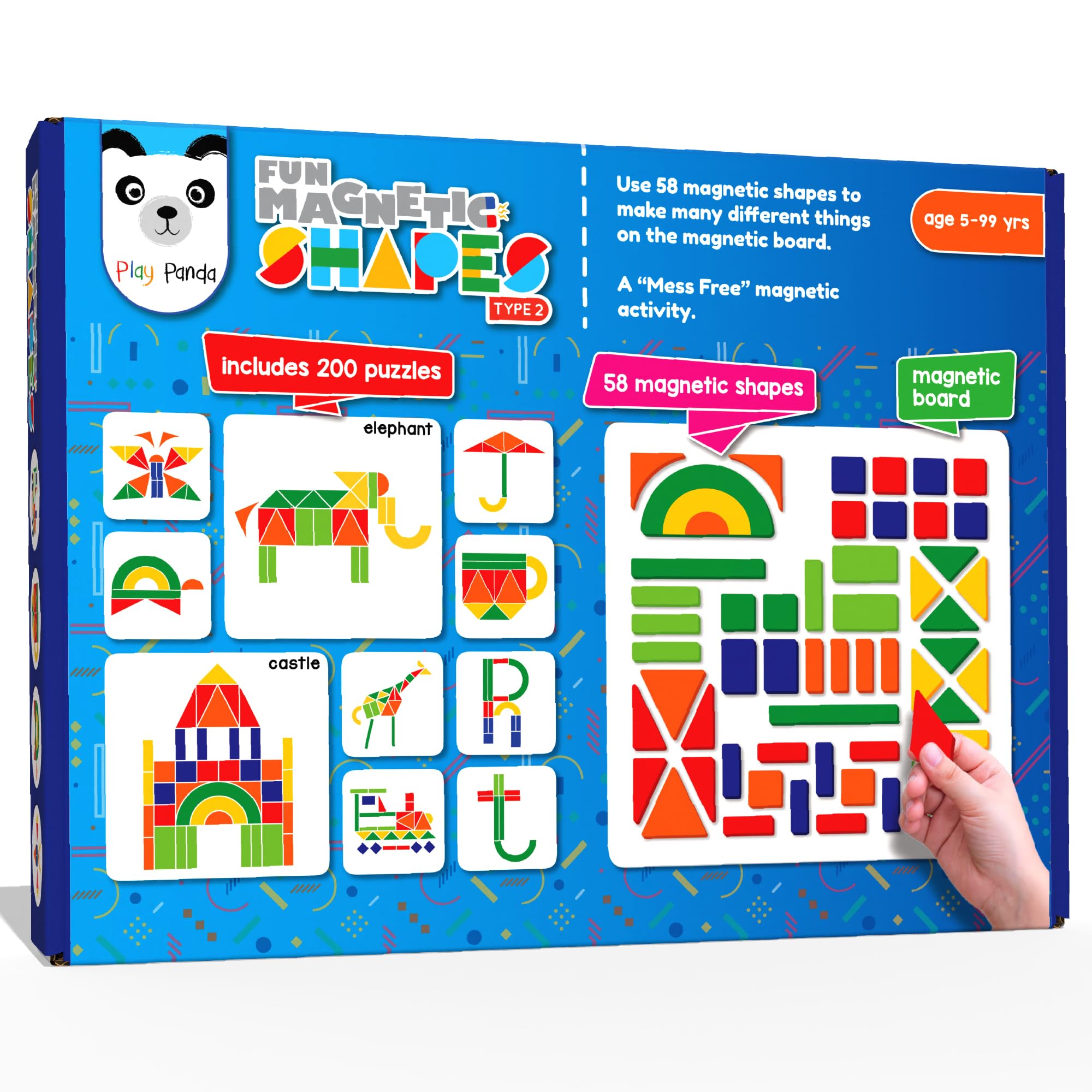 Play PandaFun Magnetic Shapes Small Type 2 with 58 Magnetic Shapes, 200 Pattern Book, Magnetic Board and Display Stand