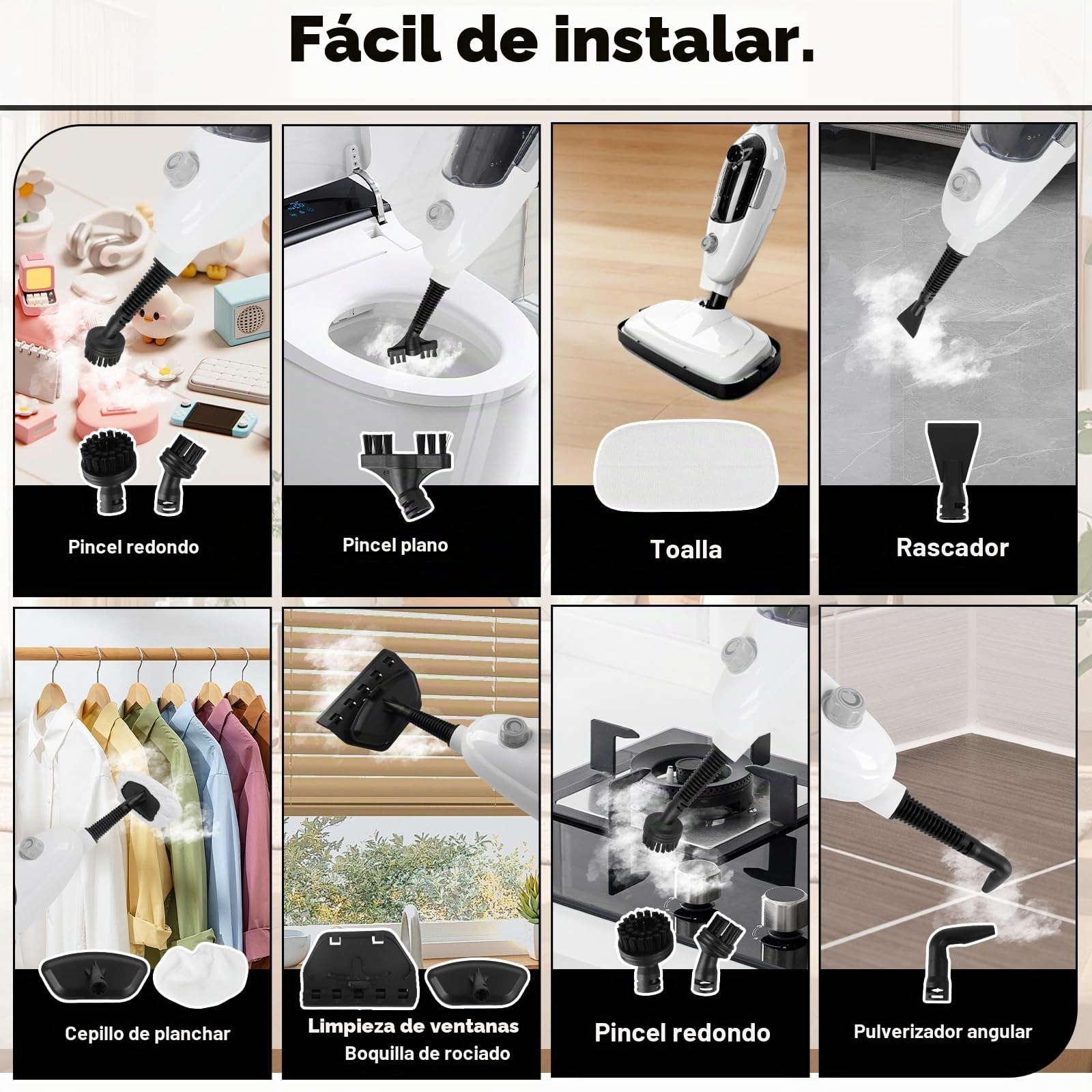 Limpiador de vapor manual de 1300 W, Vaporeta de Mano multiuso de 300ml | Roadtime 10 accesorios, Limpiador de vapor portátil Limpieza sin Químicos de 100 ℃ para hogar,suelos,baldosas,ventanas,sofá