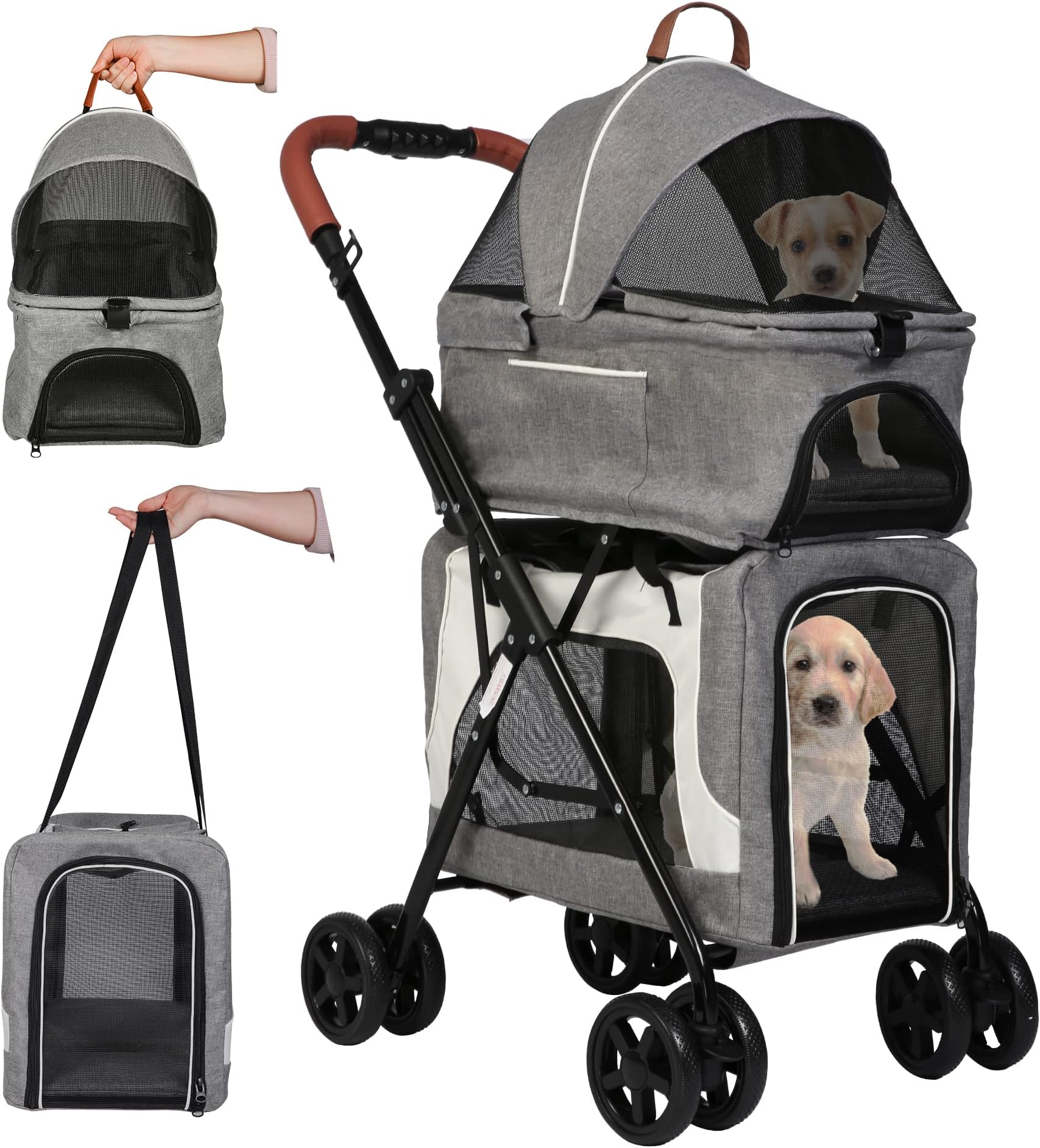 KARMAS PRODUCT Double Pet Stroller, Foldable Double Dog