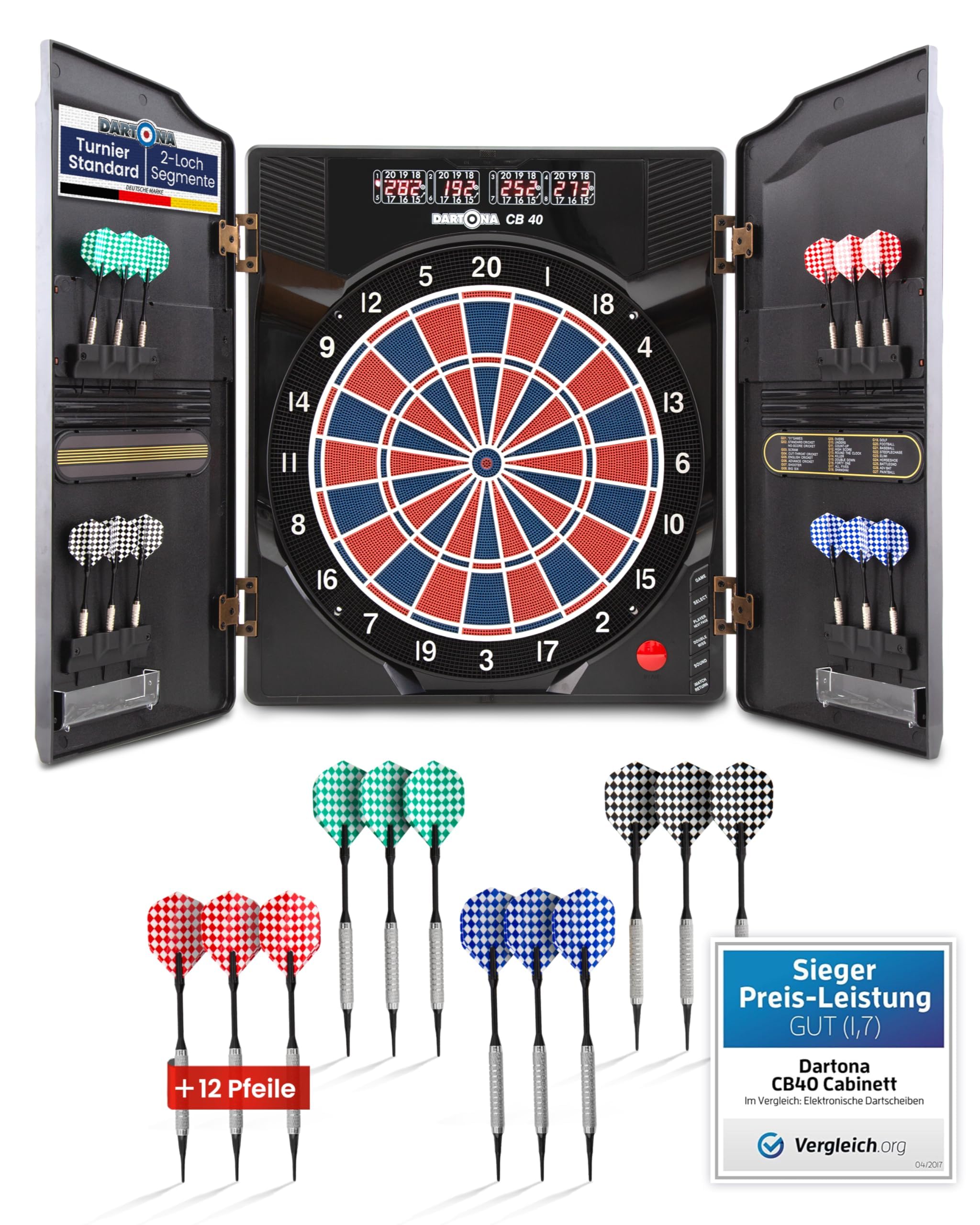 Dartona Electronic Dartboard CB - 40 Cabinett- target Tournament 27 with games and more than 150 variations.