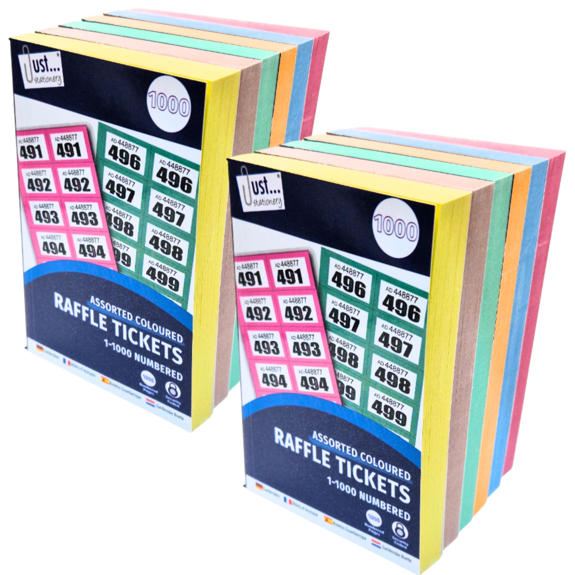 ZEBTON 12 x Raffle Tickets Books 1-1000 Cloakroom Tickets Lucky Draw Tombola Draw Prize Draw and Charity Events Assorted Colors (12),(ZB-1000-2)