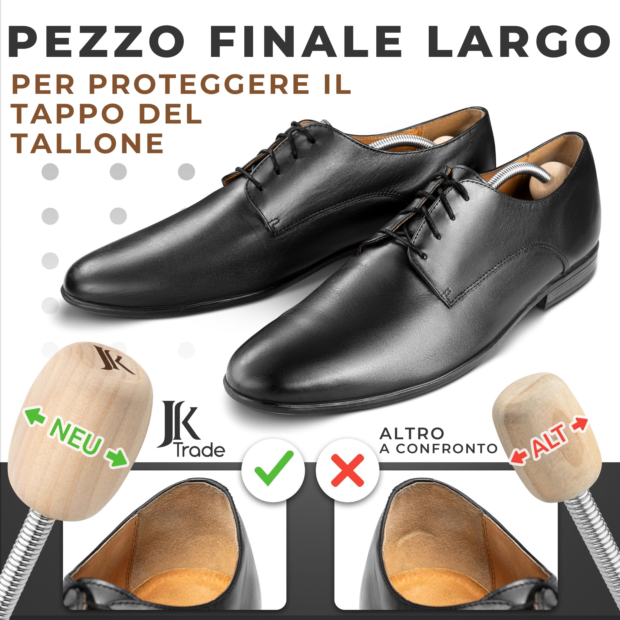 JK Trade® Tendicascarpe da uomo di alta qualità, in legno di loto, per aumentare la forma, per lavoro, taglie 36-48