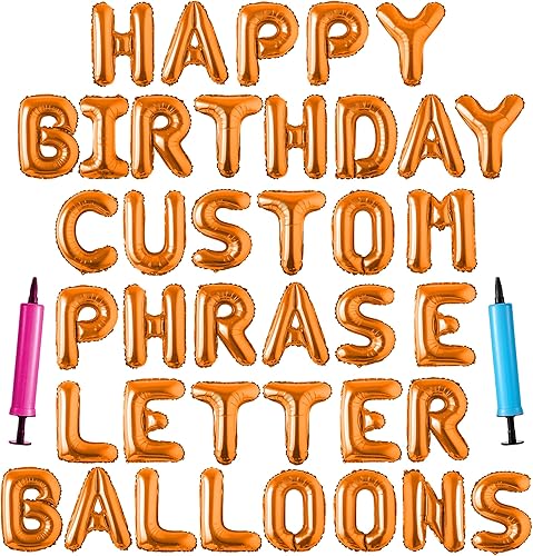 Miniatura 10 de Cartel de globos de feliz cumpleaños con frase personalizada, letras del alfabeto de 16 pulgadas, globos de aluminio de Mylar (dorado)