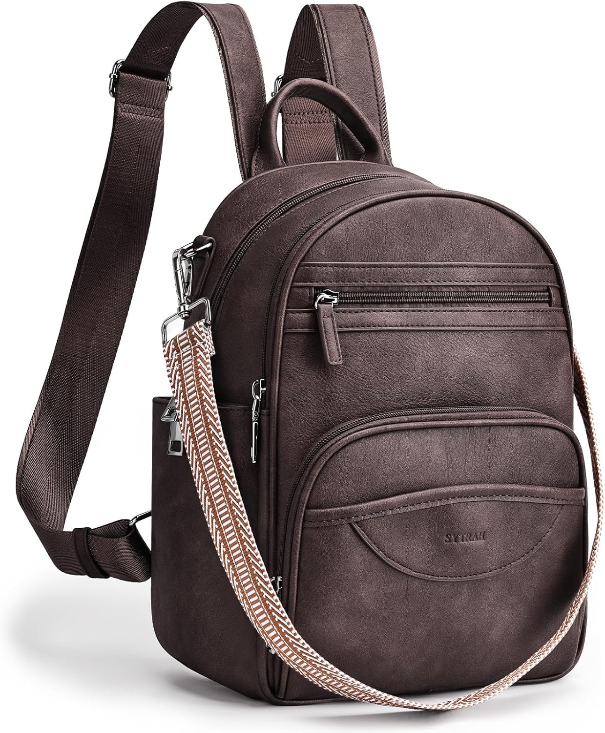 SYTRAH Small Backpack Purse for Women, Mini Backpack Vegan Leather with RFID Blocking & Tablet Pocket, Cute Shoulder Handbag for Travel, School & Work Coffee Brown
