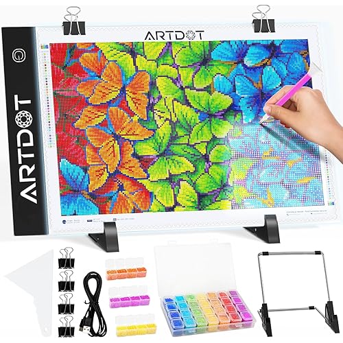 ARTDOT A4 LED Light Pad for Diamond Painting Kits for Adults, USB Powered Adjustable Brightness Diamond Art Light Board with Accessories