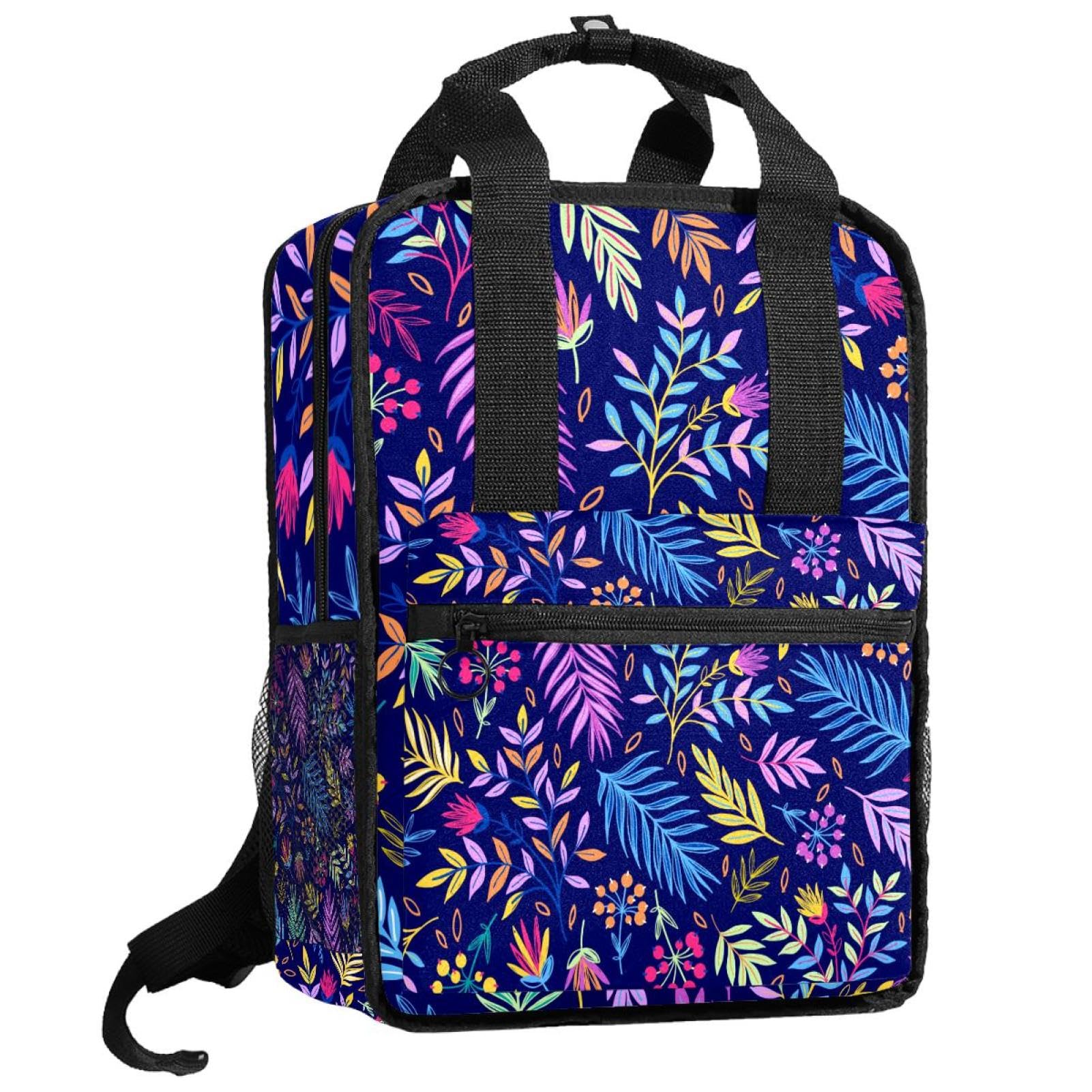 Sac à dos multicolore fleurs exotiques 35.5x26x12 cm léger à sangles ajustables - 8