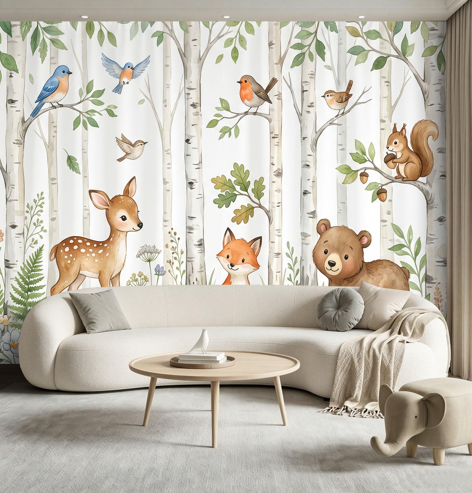 Fototapeta z włókniny, zwierzęta, las, jeleń, lisy, ptaki, fototapety, do salonu, sypialni, tapeta na flizelinie, tapeta ścienna, efekt 3D, 350 x 256 cm