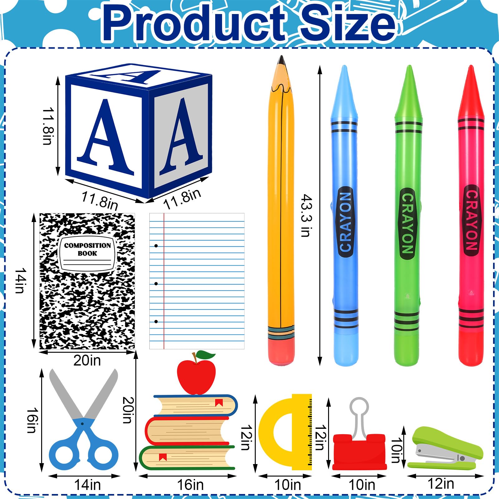 Resholder 14 Pcs Giant Back to School Party Decorations ABC Alphabet Party Favor Box Large Inflatable Pencil Crayon for Celebration Back to School Birthday Decoration