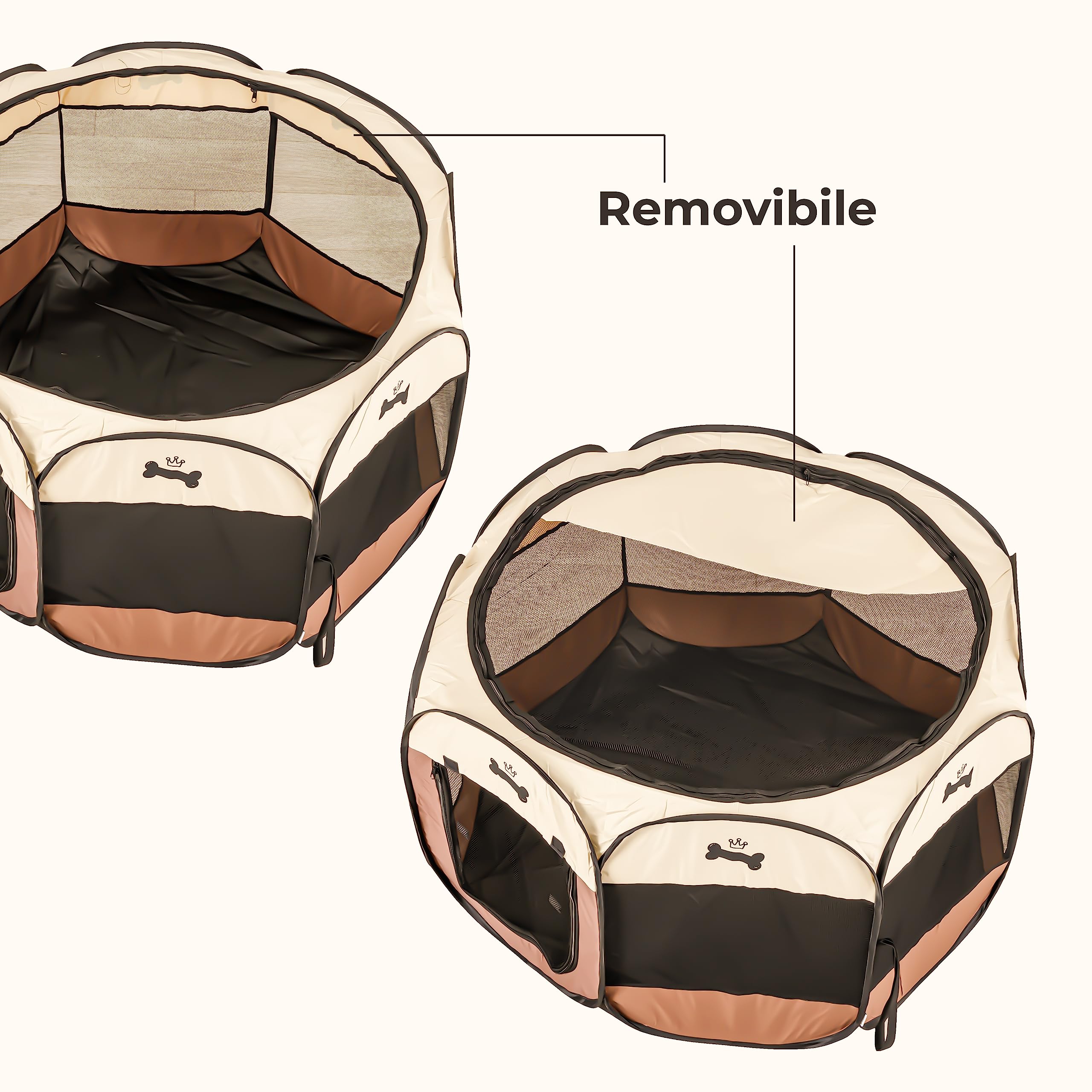 Baroni Home Recinto Pieghevole per Cani e Gatti da Interno e Esterno, Cuccia Salva spazio Trasportabile con Maniglia e Porta Apribile Confortevole con Borsa, Marrone, L, 96x60x45 cm