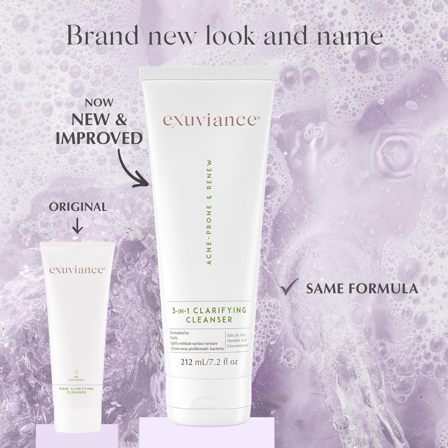 EXUVIANCE 3-in-1 Clarifying Anti-Aging Cleanser for Acne-Prone Skin with Salicylic Acid, Soap-Free Makeup Remover and Oil Control Face Wash, Exfoliates, Soothes & Improves Skin Texture, 7.2 fl. oz - Image 2