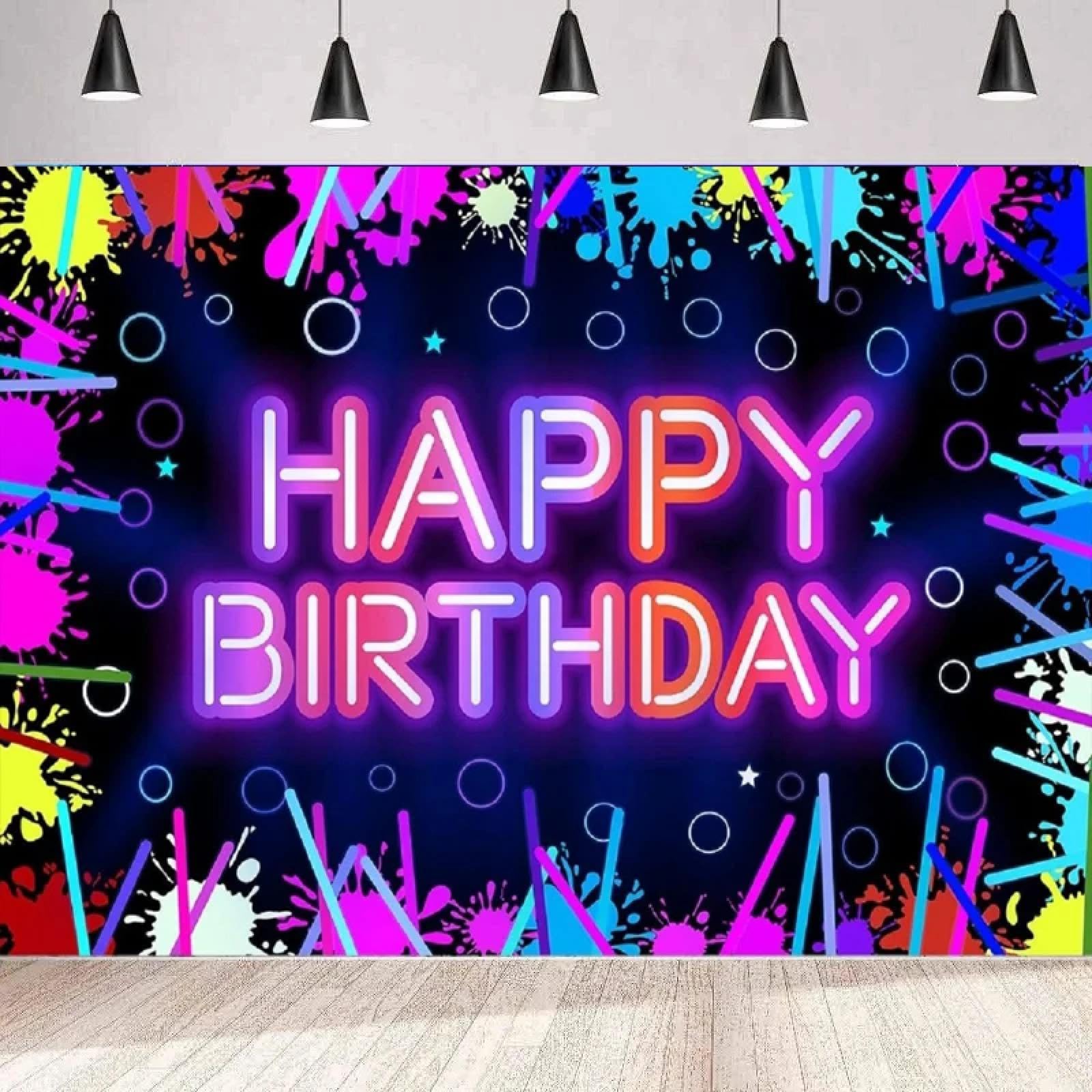 Tło fotograficzne "Let's Graffiti świecące w ciemności" neonowy baner 'Happy Birthday Party Decor Background Poster