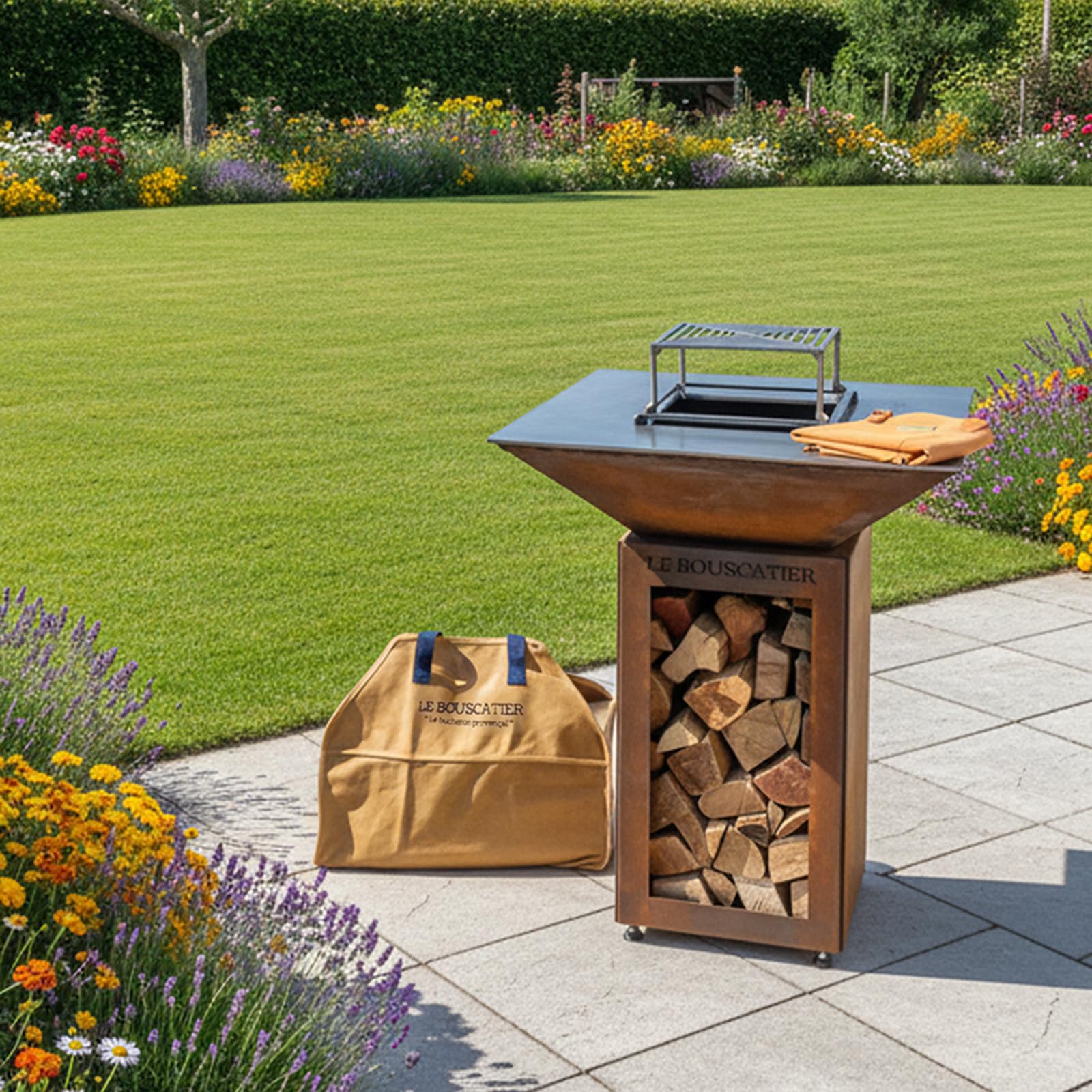 Bolsa de transporte de leña, resistente y resistente para troncos, 60 x 46 x 26 cm de 50 L. Cesta multiuso extragrande, accesorio para estufa, chimenea inserto o brasero barbacoa (Camel)