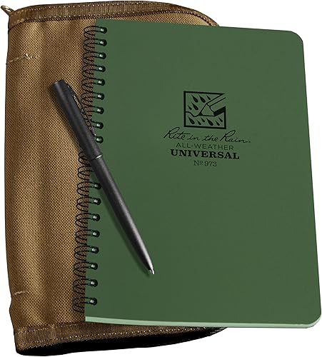 Rite in the Rain Kit de espiral lateral resistente a la intemperie: cubierta de tela CORDURA®, cuaderno verde de 4.625" x 7" y bolígrafo resistente