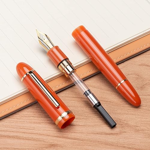Miniatura 7 de Jinhao X159 - Pluma estilográfica de acrílico naranja, tamaño 8, punta media, borde dorado, diseño clásico, bolígrafo de escritura suave con