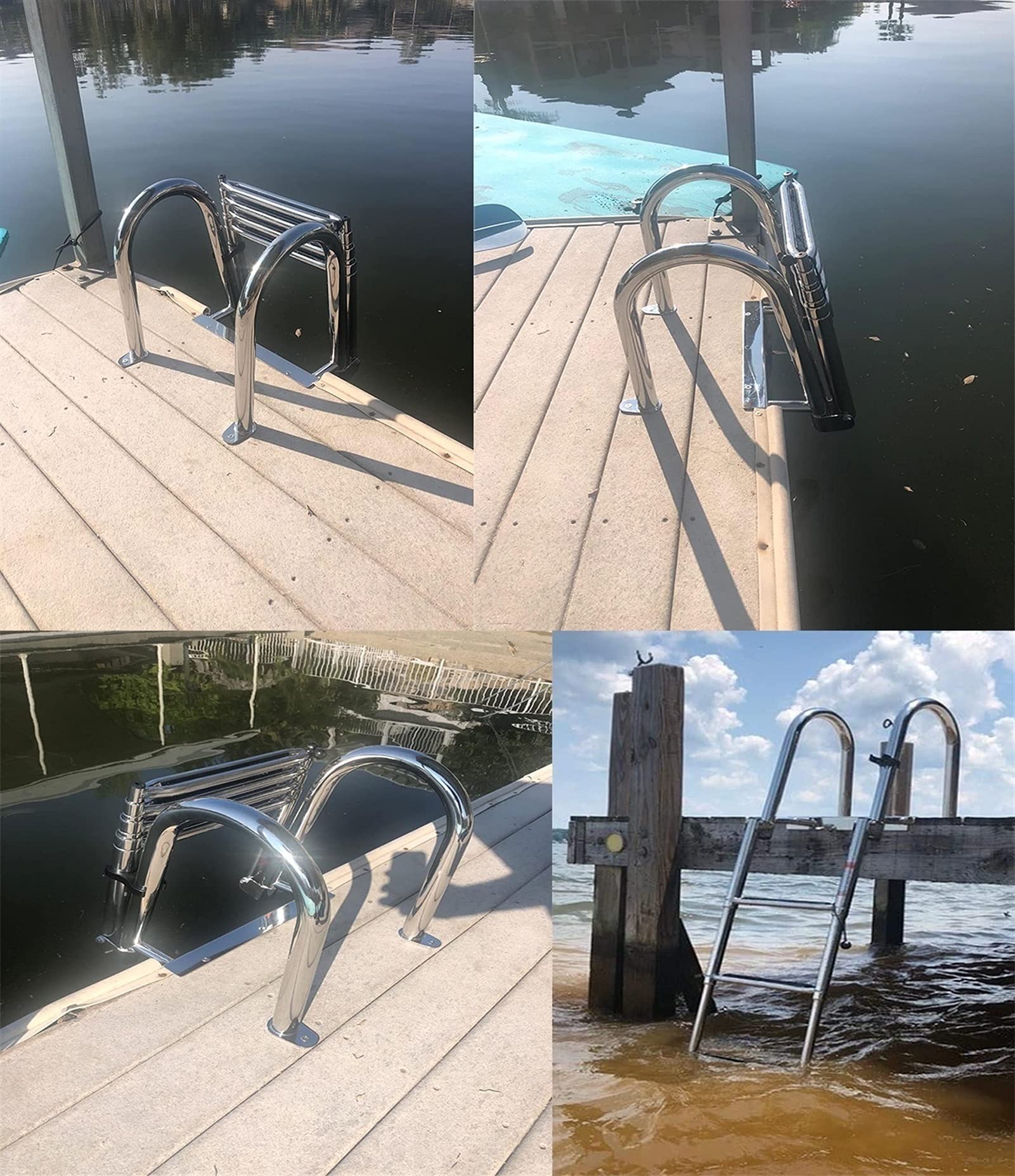 Scala da nuoto con maniglia, design rimovibile a 4 gradini per un facile imbarco su yacht, pontoni e barche entrobordo, struttura in acciaio inossidabile