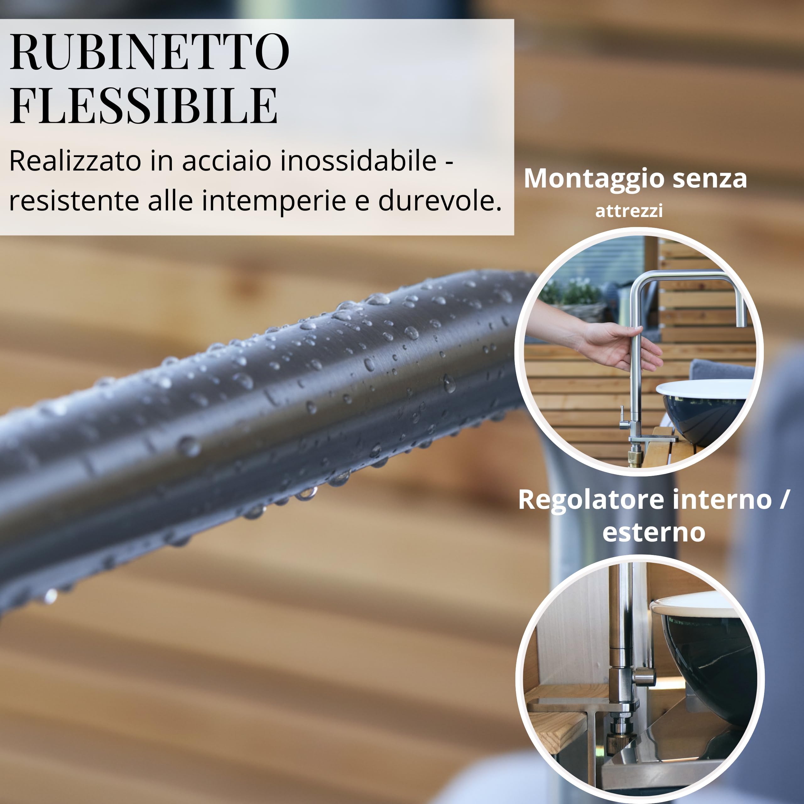 Set da cucina all'aperto Livlig, rubinetto in acciaio inox di alta qualità, tubo dell'acqua potabile e bacinella di lavaggio in metallo, lavandino mobile per giardino, campeggio e cucina all'aperto in