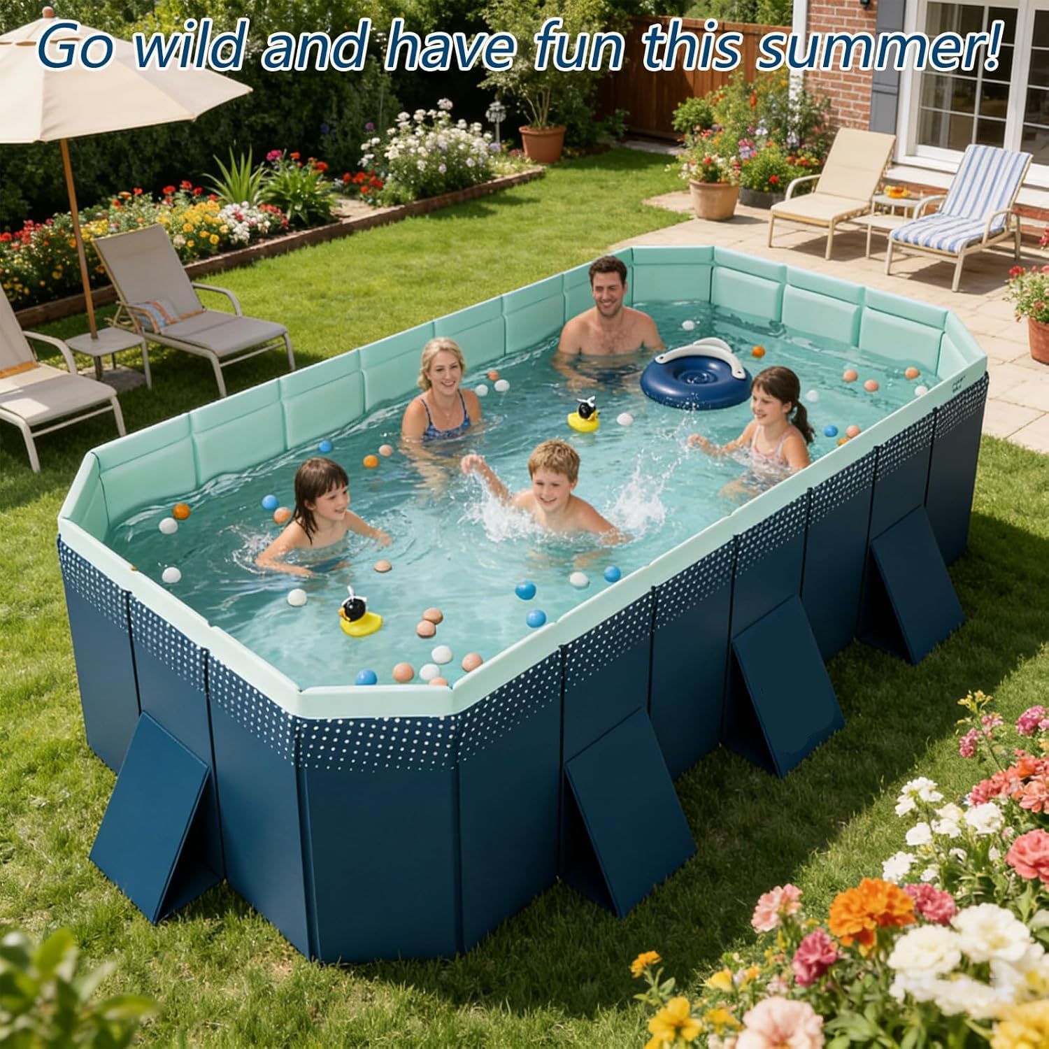 Piscina para adultos, gran piscina de plástico duro plegable para el patio trasero y el viaje, bañera de juego de agua de PVC no inflable para el trabajo pesado con drenaje rápido, diseño que ahorra e
