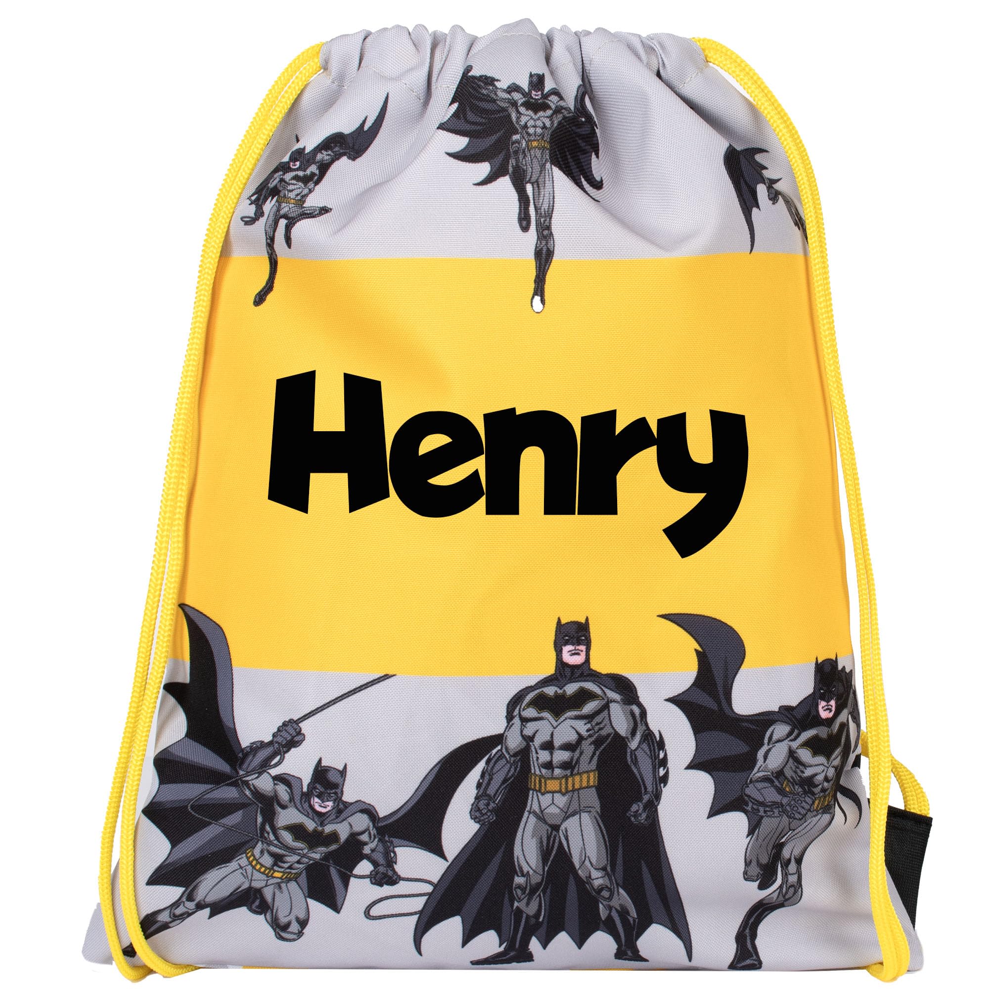 BATMAN Personalised Drawstring Bag Kids PE/ School Bag - Gift For Boys - Swimming Bag Kids Black
