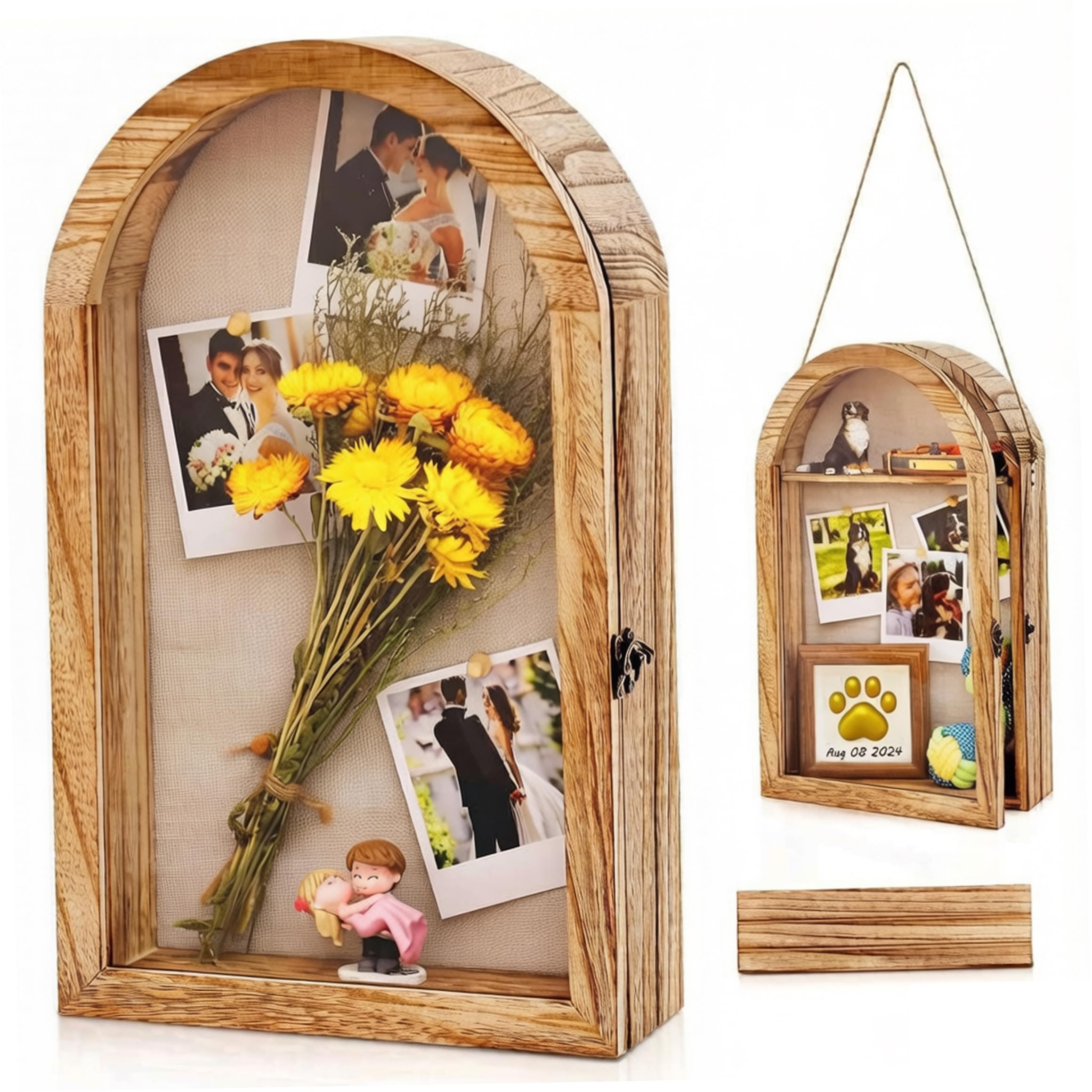 Boîte à ombres en bois pour bouquet de mariage et souvenirs de famille