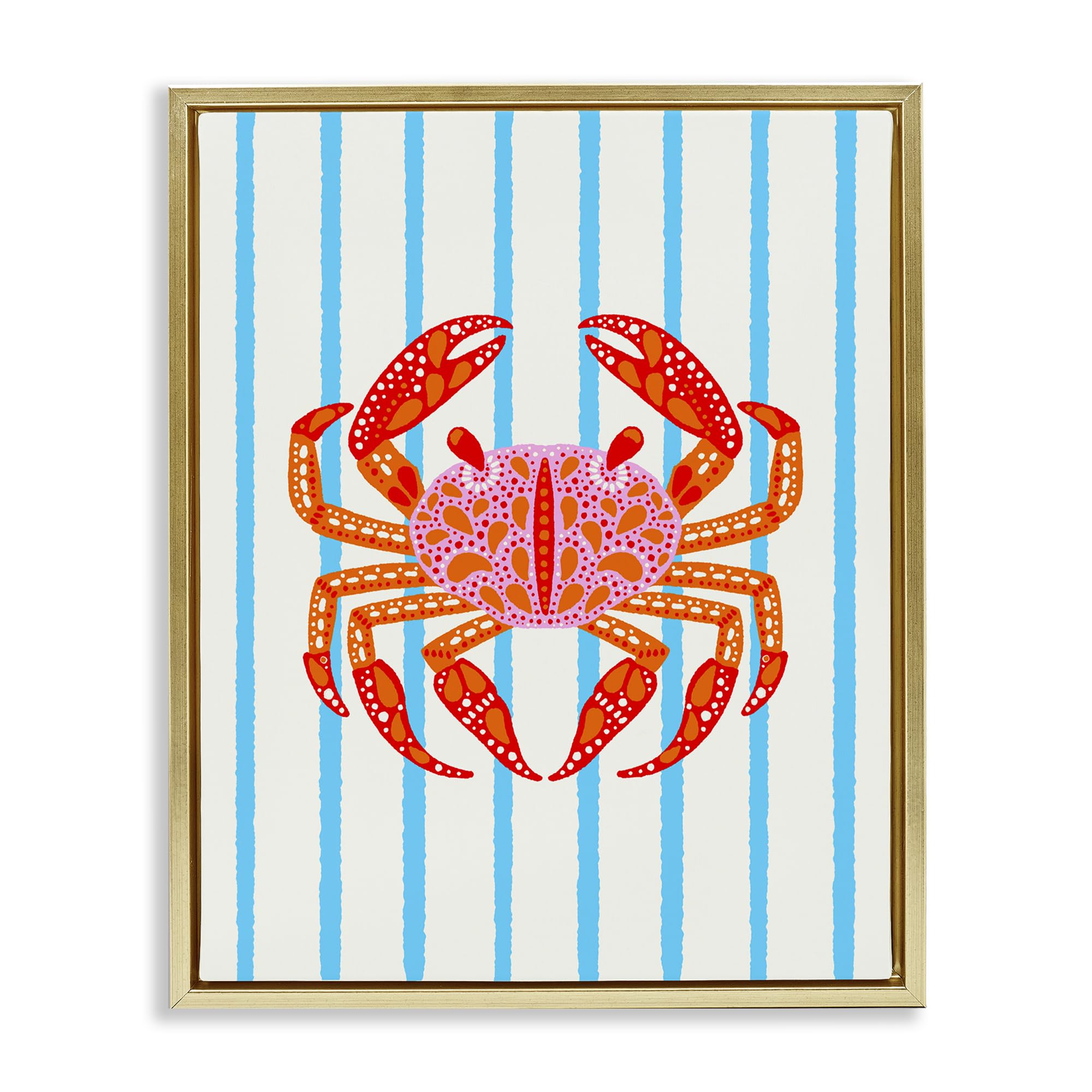 Stupell Industries Metallic Gold (Matte) 'Bright Crab On Stripes'| Floating Frame Canvas Art