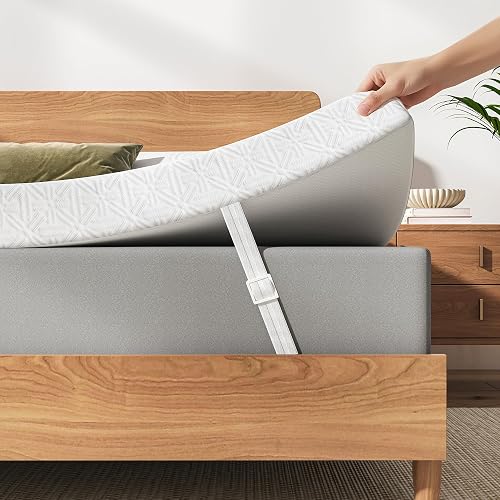 Memory Foam Mattress Topper Double Bed, Pressure Relief, 135x190x10cm,White | Dual Layers Foam, Gel Mattress Topper, Breathable Washable Cover, Adjustable Straps & Anti-Slip Dots, 100-Night Trial - Double - 10 cm