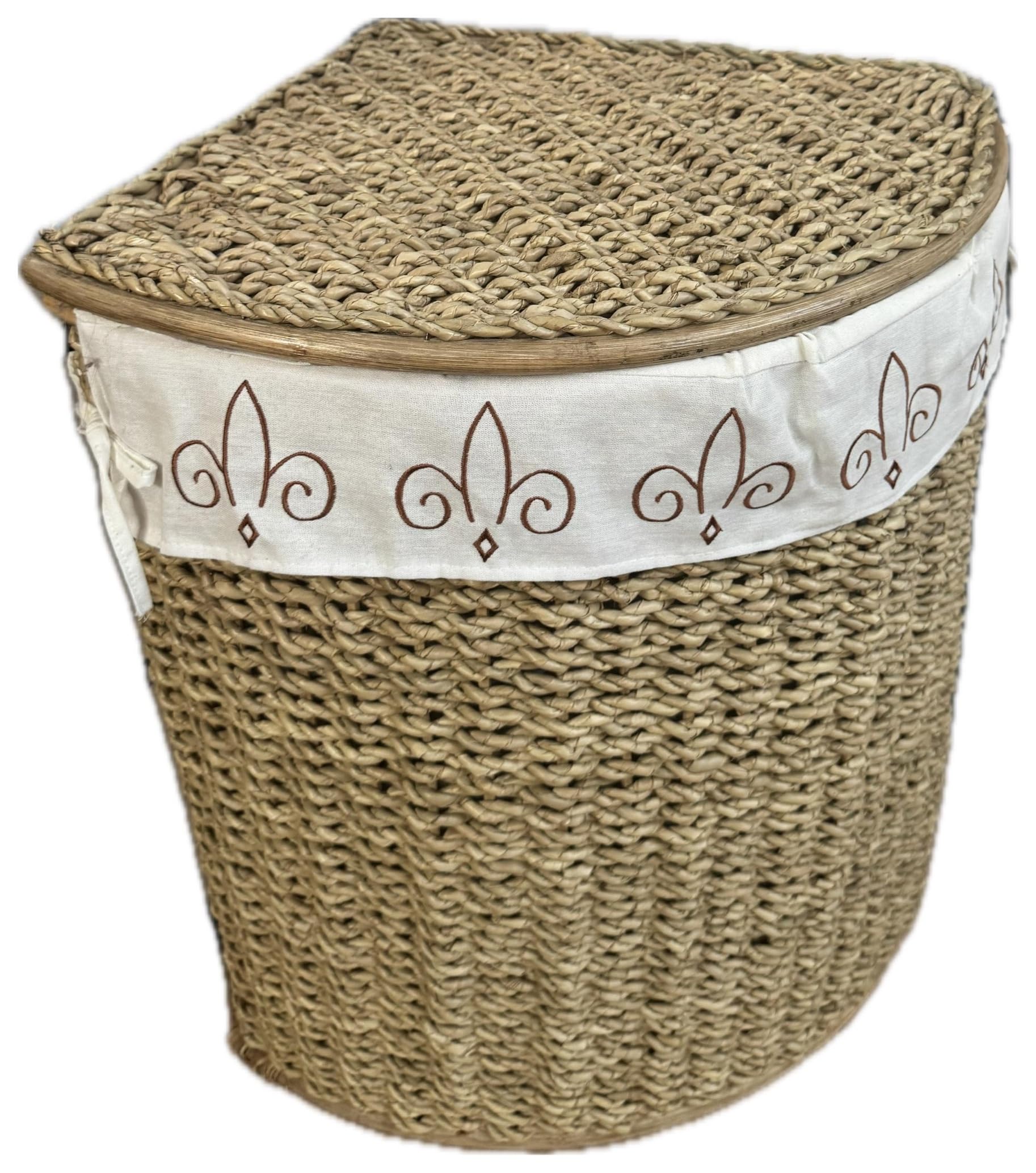 Portabiancheria ad Angolo in Fibra Naturale vimini 35x35x55 cm con Coperchio – Cesto Porta Biancheria con Fodera Interna in Cotone Rimovibile