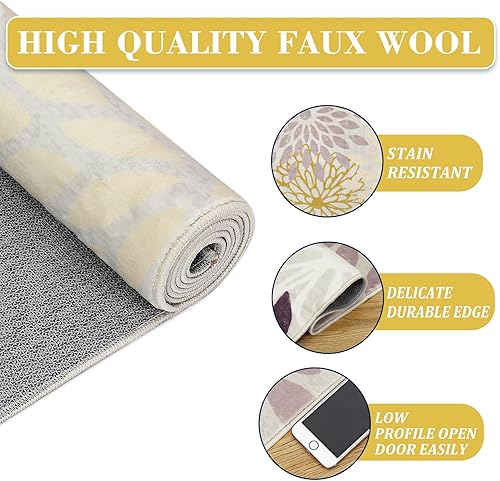 Miniatura 4 de Zacoo Alfombra lavable para sala de estar, alfombra de 4 x 6 pies, antideslizante, resistente a las manchas, alfombra natural tropical, bonita