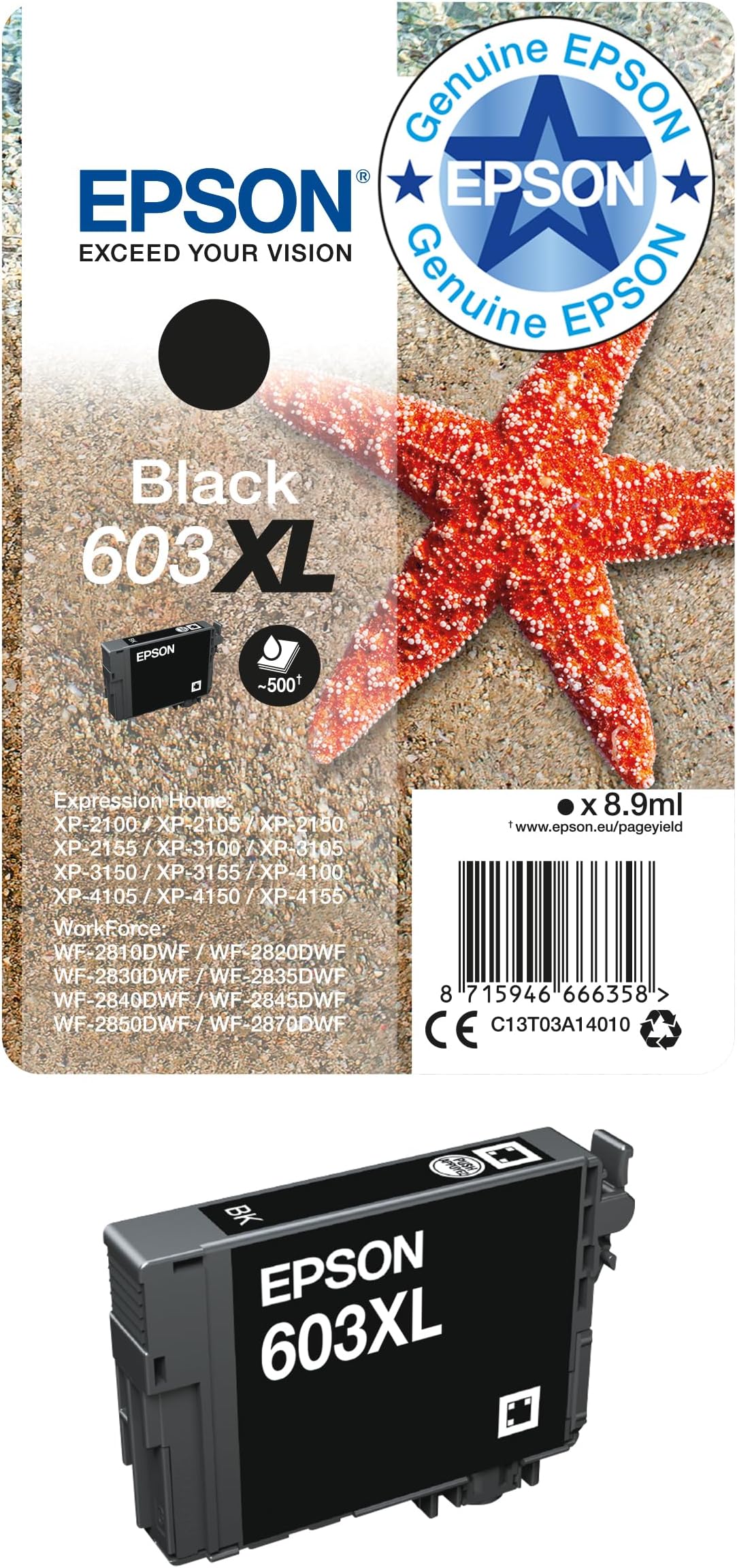 Epson 603XL Black Starfish High Yield Genuine, Ink Cartridge