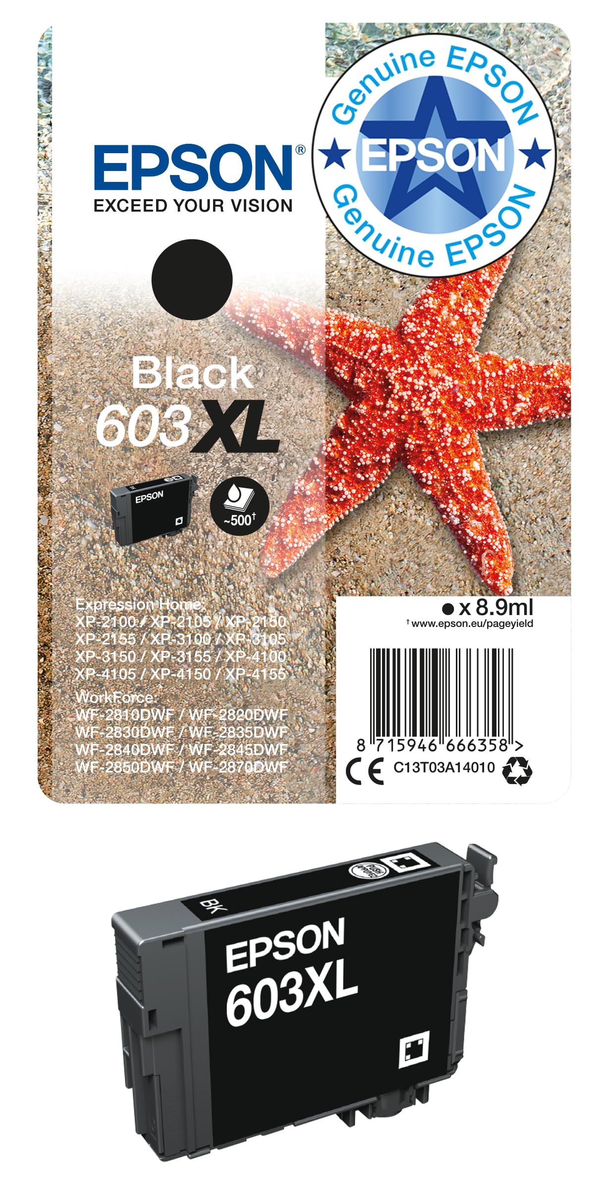 Epson603XL Black Starfish High Yield Genuine, Ink Cartridge
