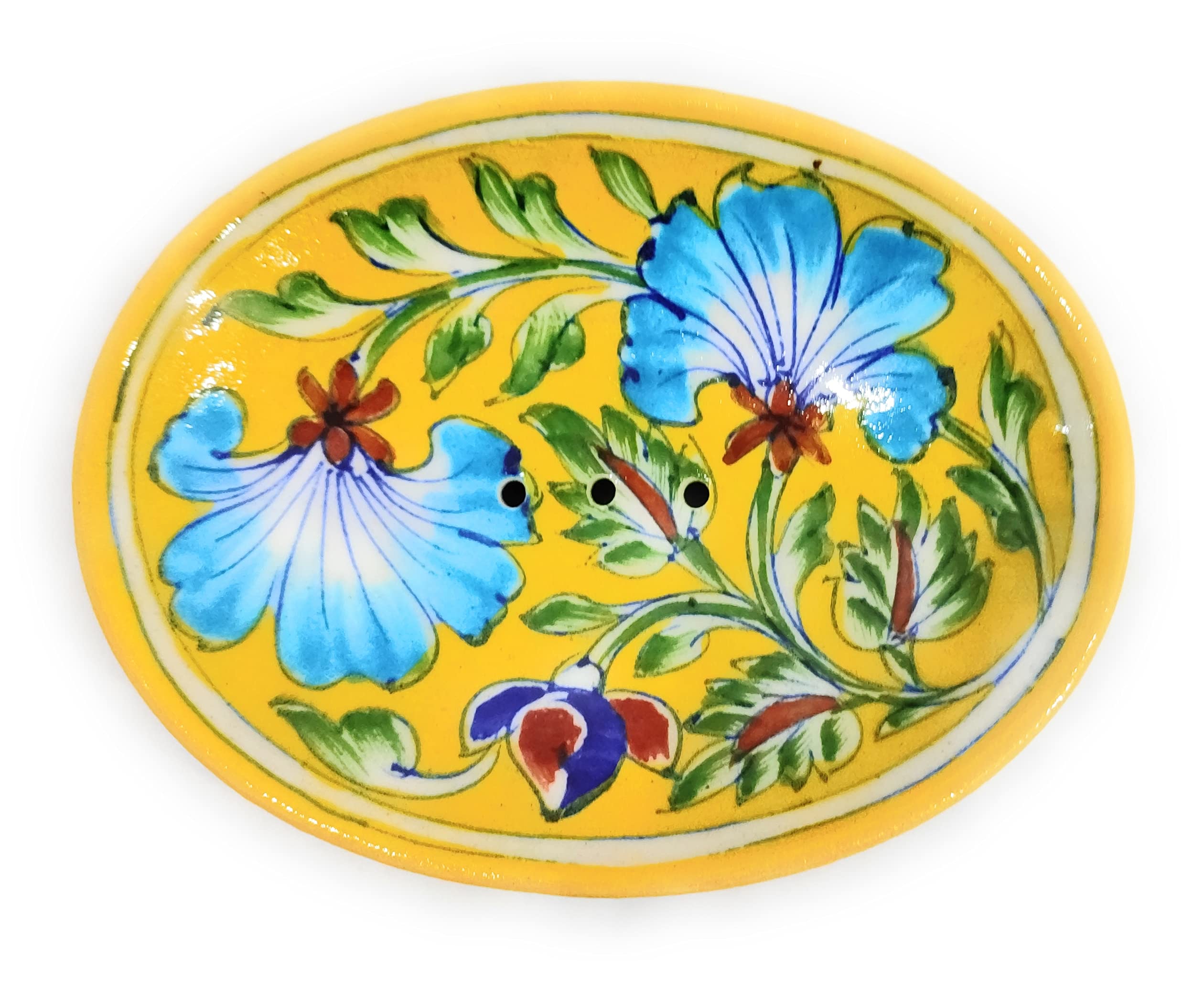 Craft Park Floral Design Handmade Blue Pottery Art Work Ceramic Soap Dish Holder/Decorative Soap Plate Yellow (B09GTM87T3) Amazon Price History, Amazon Price Tracker