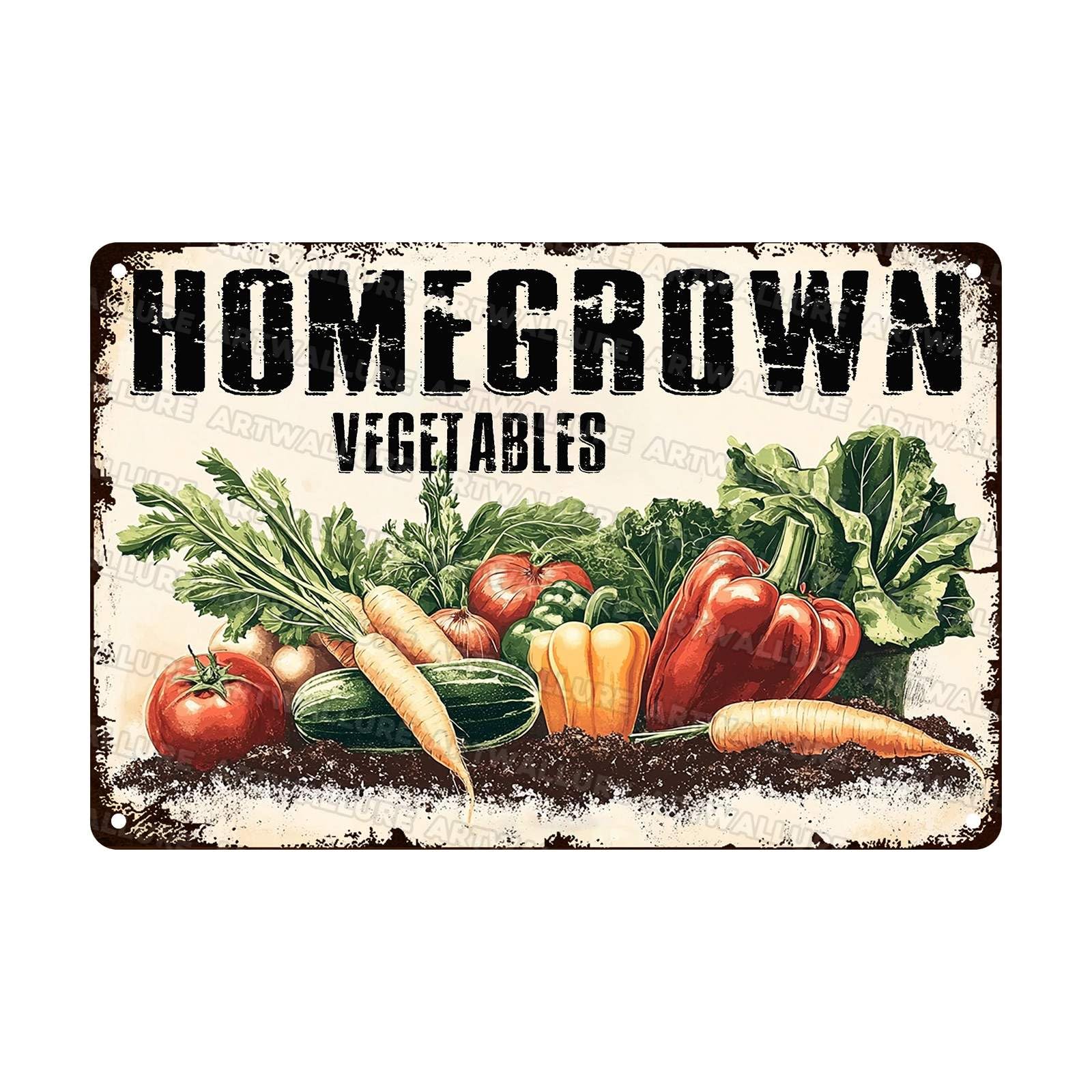 Homegrown Vegetables Vintage Metal tin Sign Funny Metal Plaque Man Cave Bar Restaurants Cafes Pubs Garage Bathroom Farm Decorations Word Poster Wall Art 8x12Inch