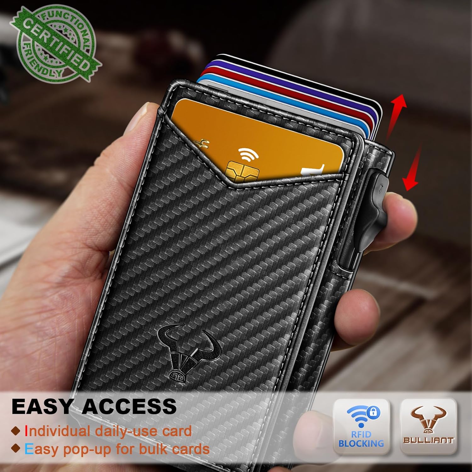 BULLIANT Men Wallet,Magnetic Metal Wallet Money Clip 9Cards Pop-up Access RFID Blocking - Image 4