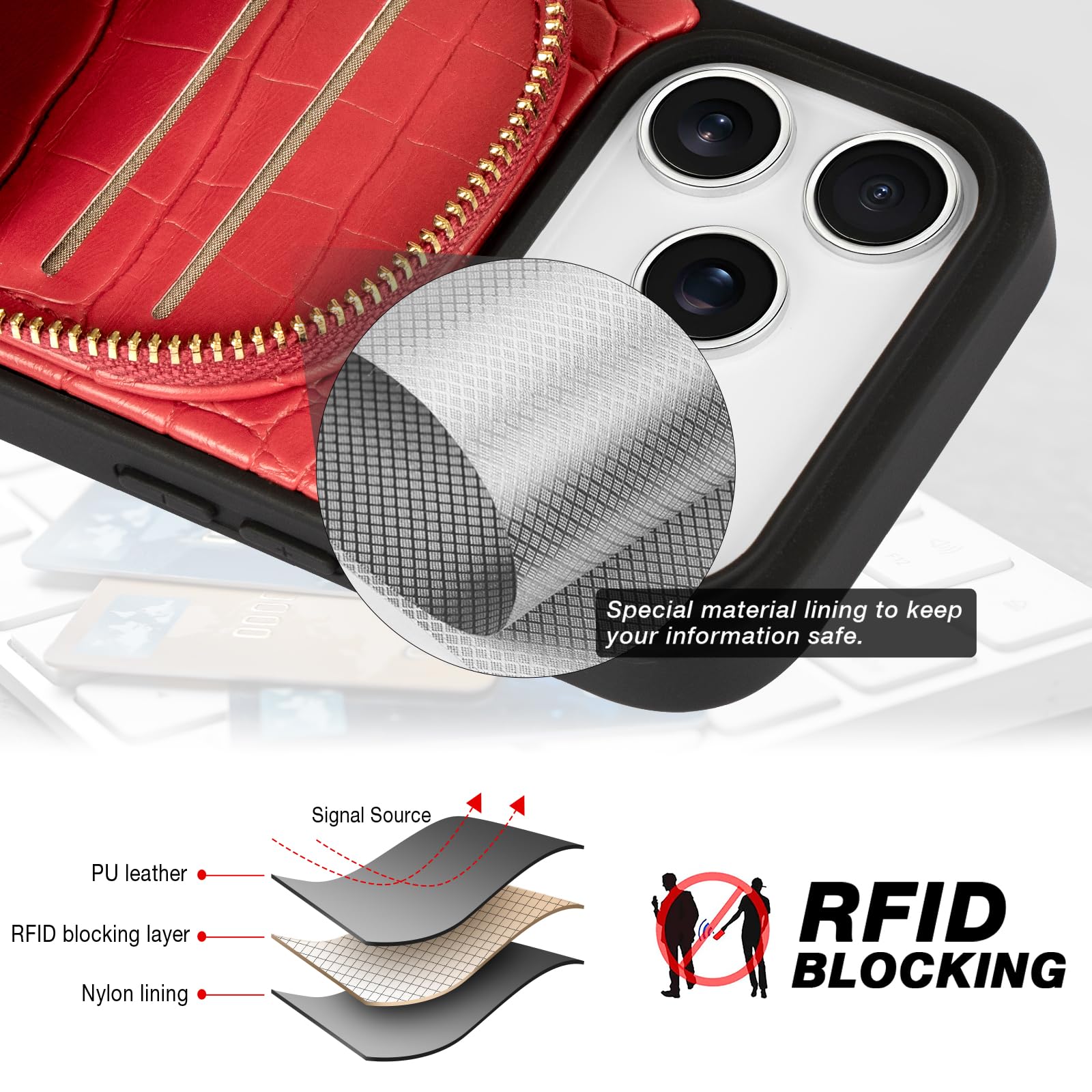Hanman Funda para iPhone 17 Pro Max, funda de piel estilo cartera a prueba de golpes, 4 ranuras para tarjetas antirrobo RFID integradas y correa de muñeca desmontable, diseño magnético 2 en 1, color